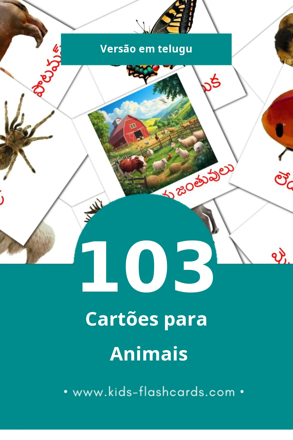 Flashcards de జంతువులు Visuais para Toddlers (103 cartões em Telugu)