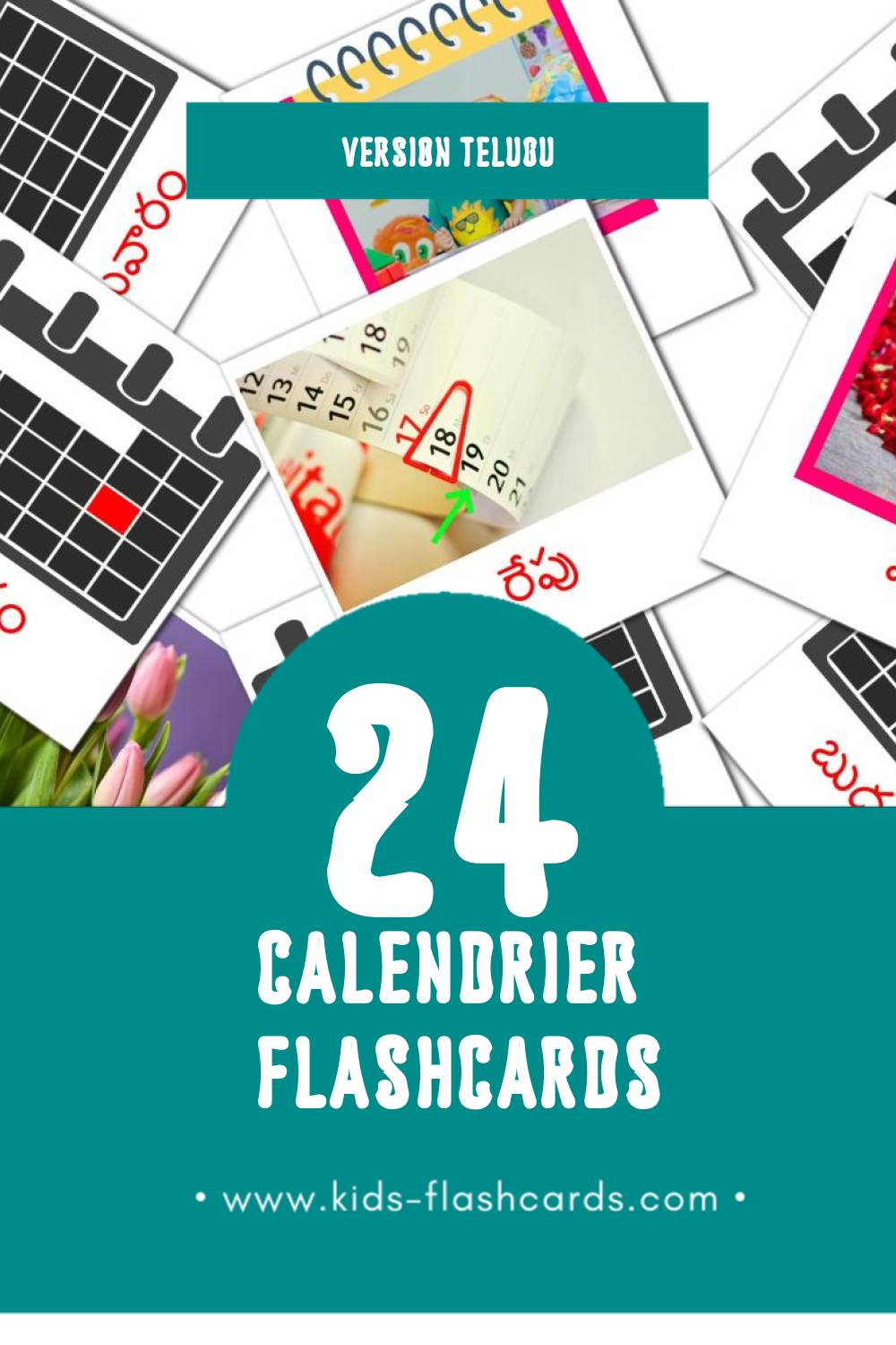 Flashcards Visual క్యాలెండర్ pour les tout-petits (24 cartes en Telugu)