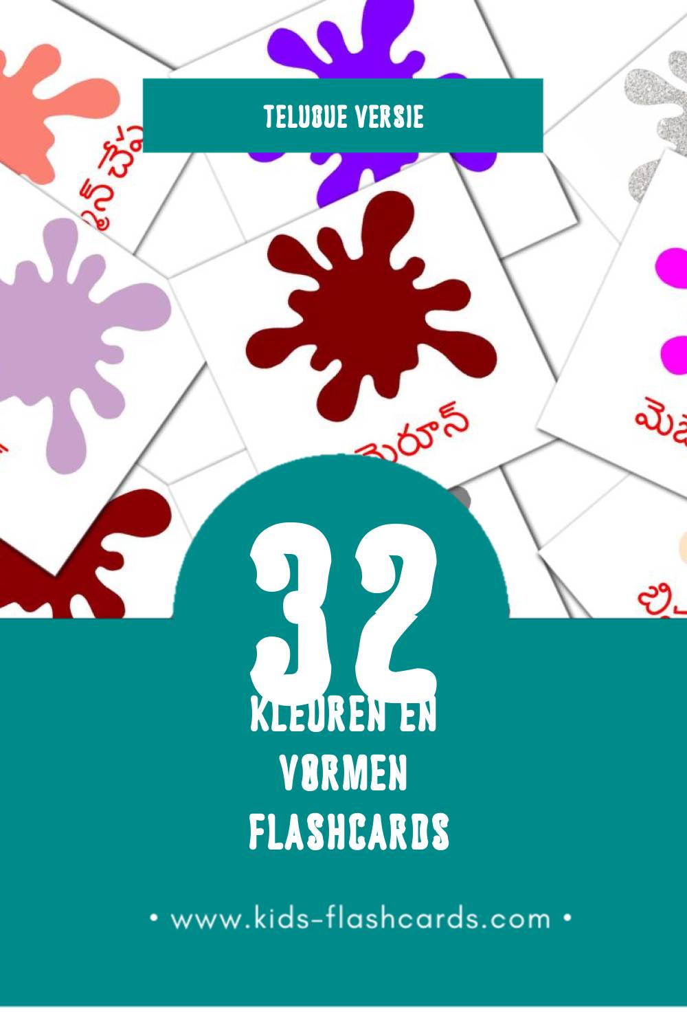 Visuele రంగులు మరియు ఆకారాలు Flashcards voor Kleuters (32 kaarten in het Telugu)