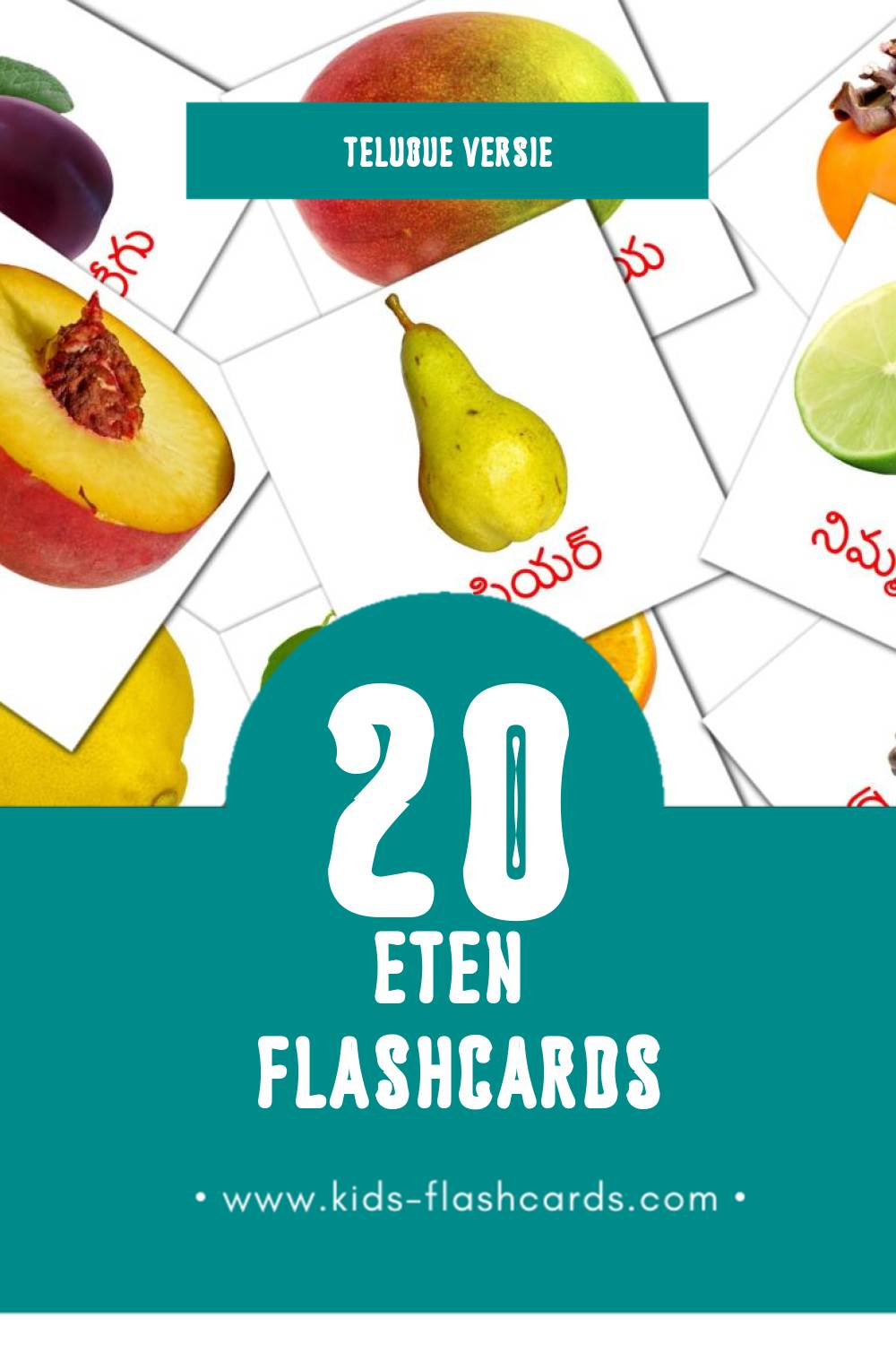 Visuele భొజనం Flashcards voor Kleuters (20 kaarten in het Telugu)