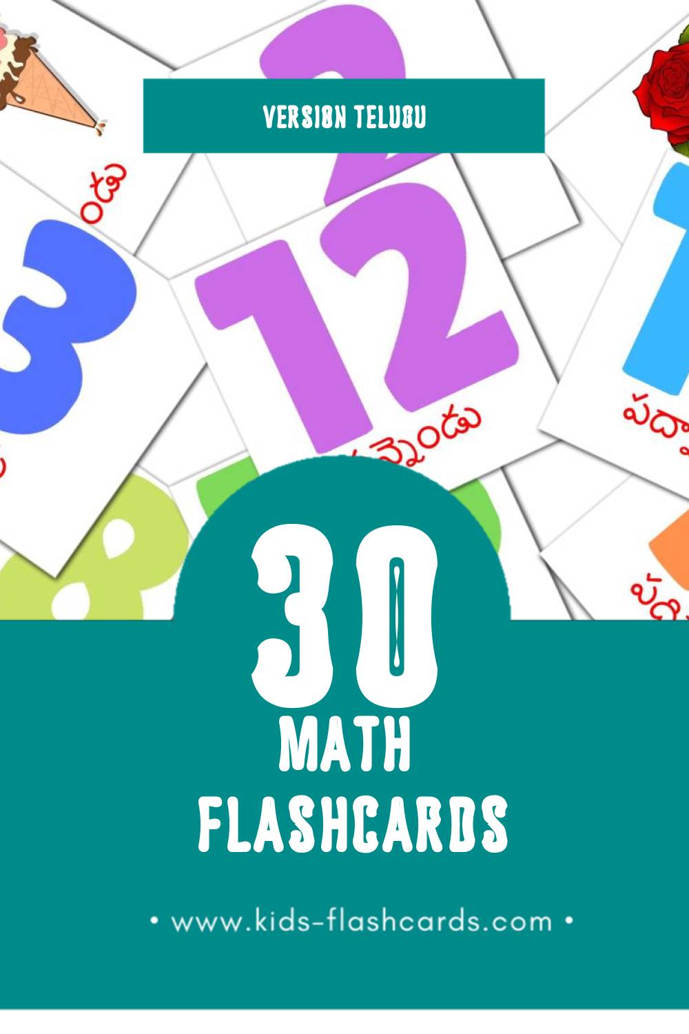 Flashcards Visual గణితం pour les tout-petits (30 cartes en Telugu)