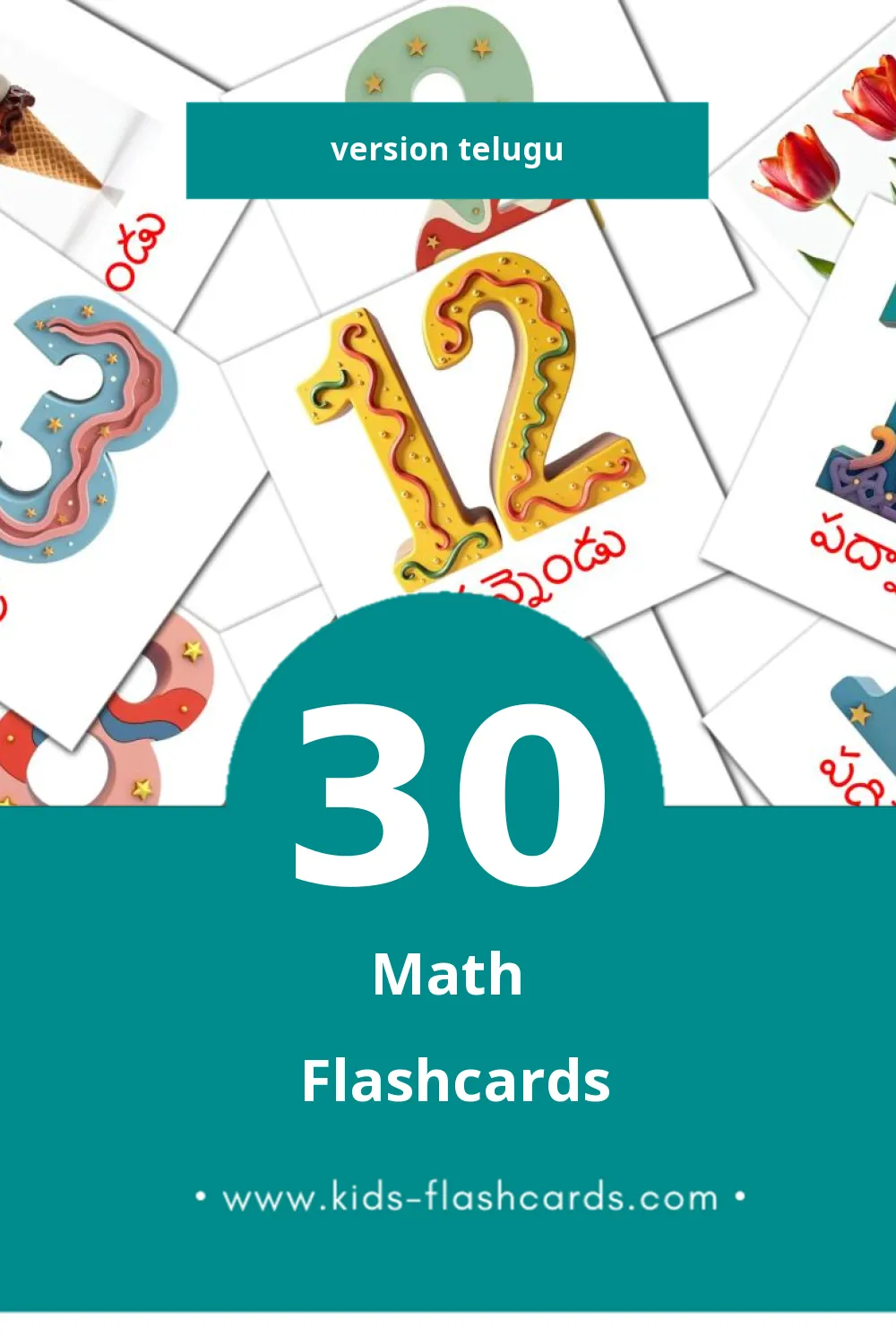 Flashcards Visual గణితం pour les tout-petits (30 cartes en Telugu)