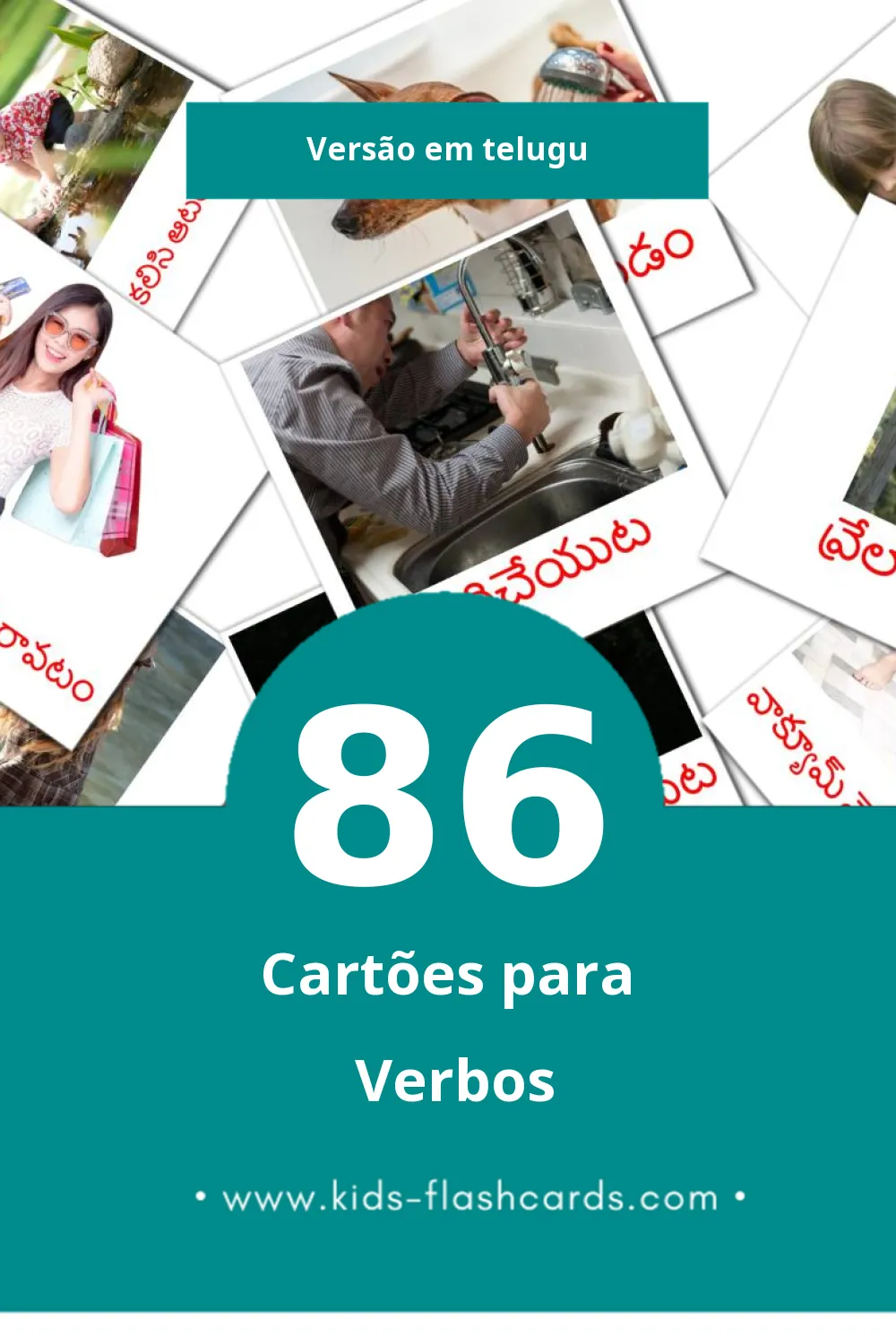 Flashcards de క్రియలు  Visuais para Toddlers (86 cartões em Telugu)