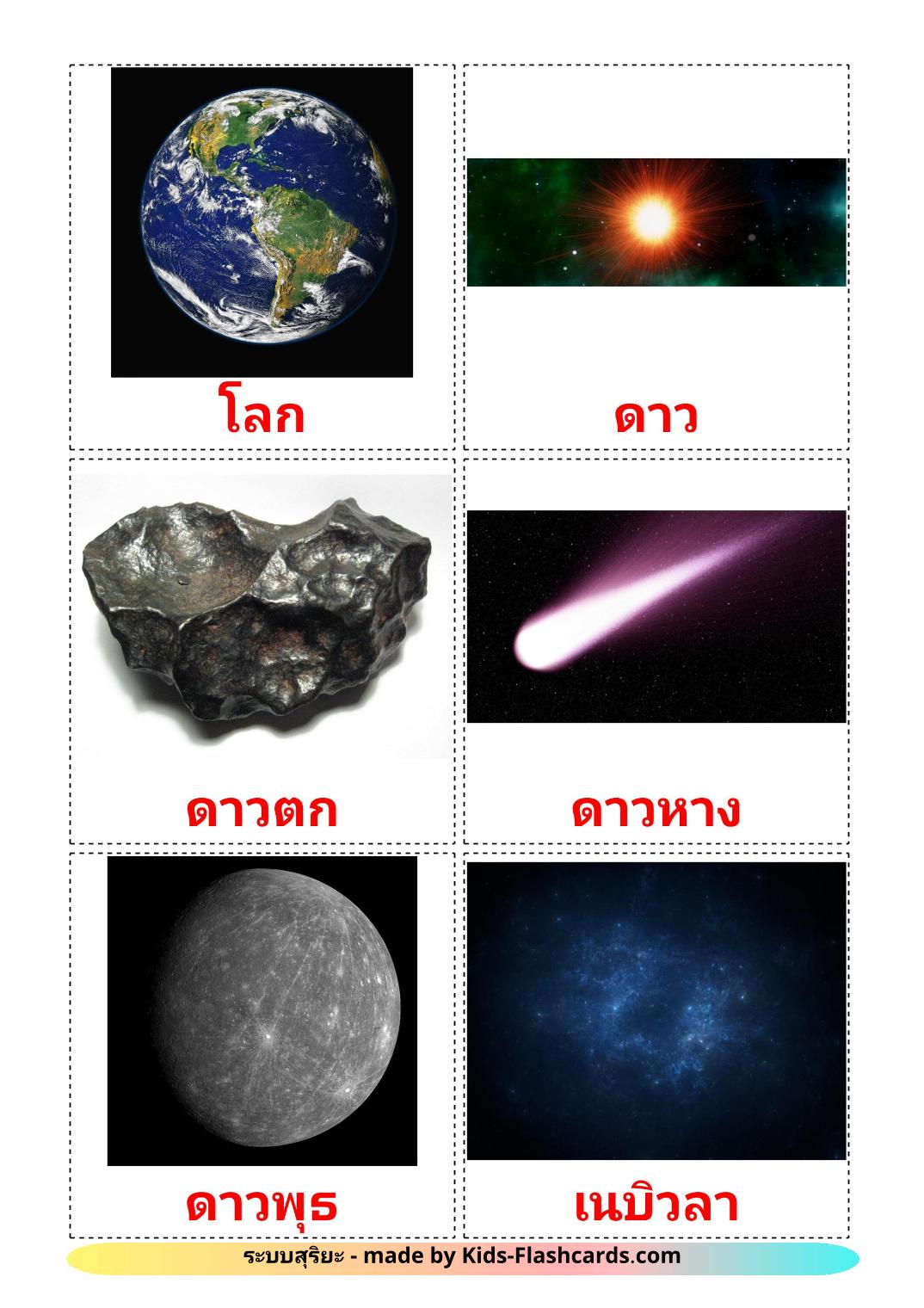 Sonnensystem - 21 kostenlose, druckbare Thailändisch Flashcards 
