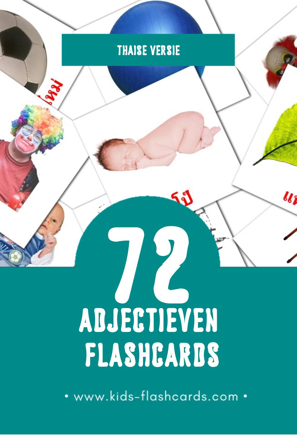 Visuele คุณศัพท์ Flashcards voor Kleuters (72 kaarten in het Thais)