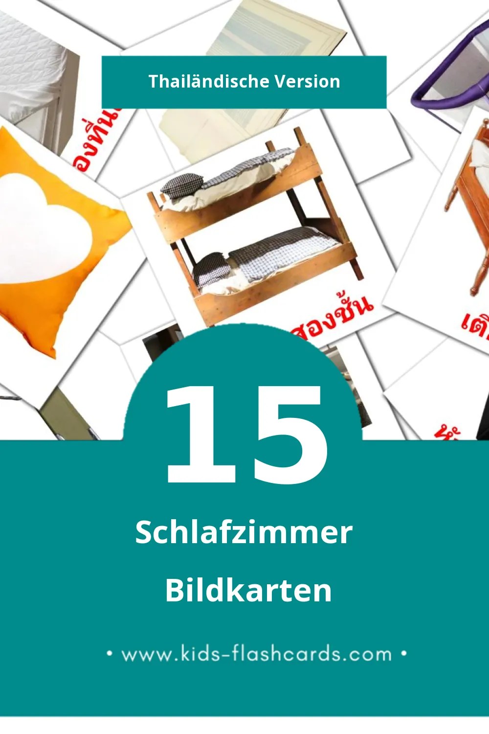 Visual ห้องนอน Flashcards für Kleinkinder (15 Karten in Thailändisch)