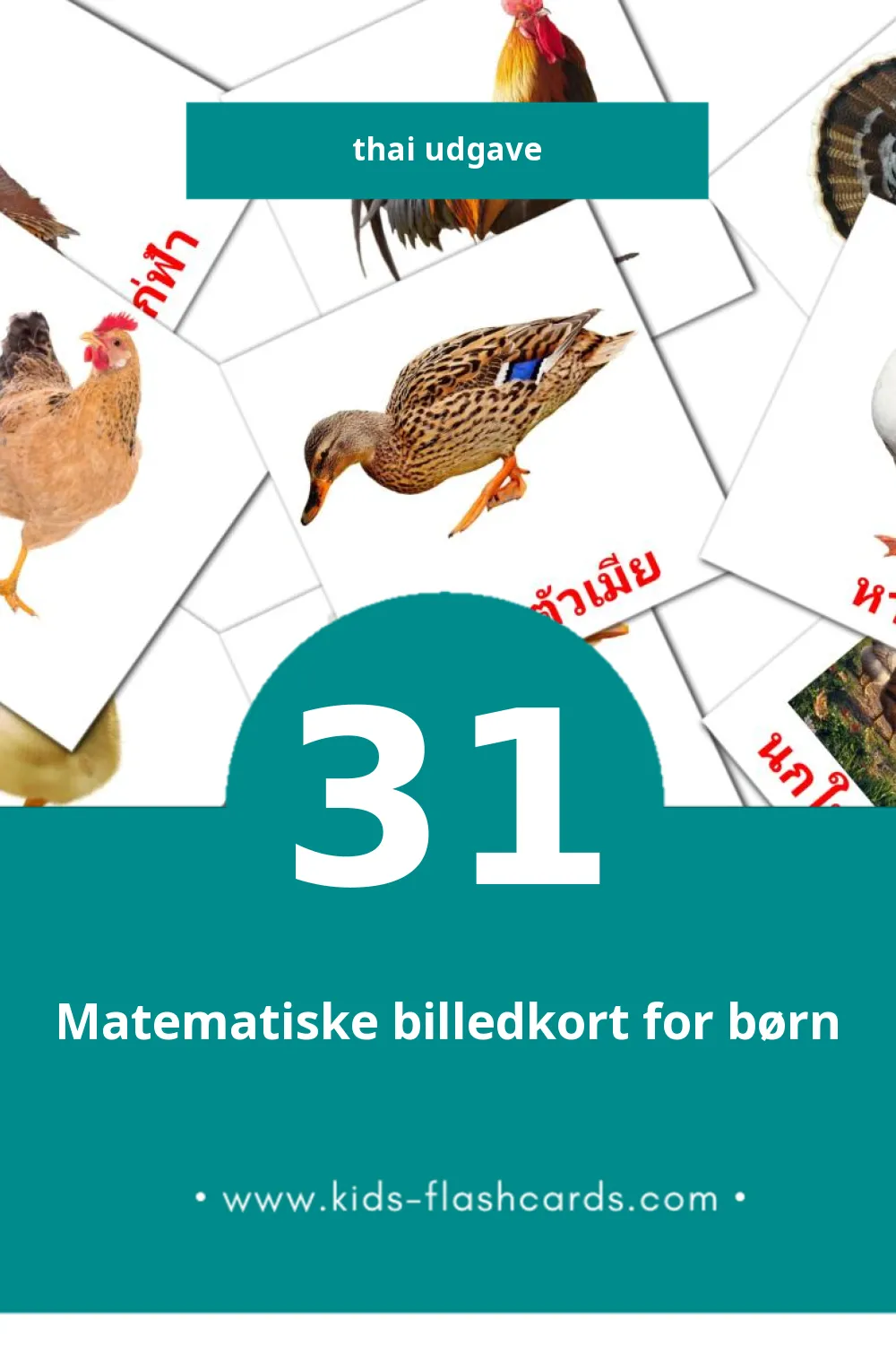 Visuelle billedkort for børn om นก til småbørn (31 kort på Thai)