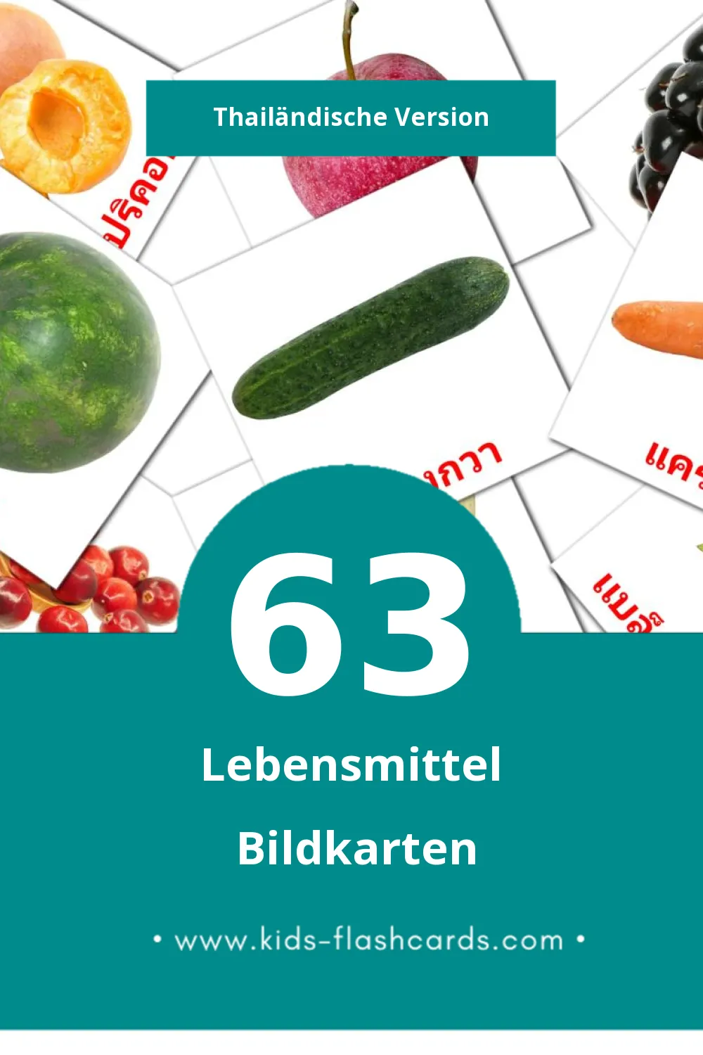 Visual ผลไม้ Flashcards für Kleinkinder (63 Karten in Thailändisch)