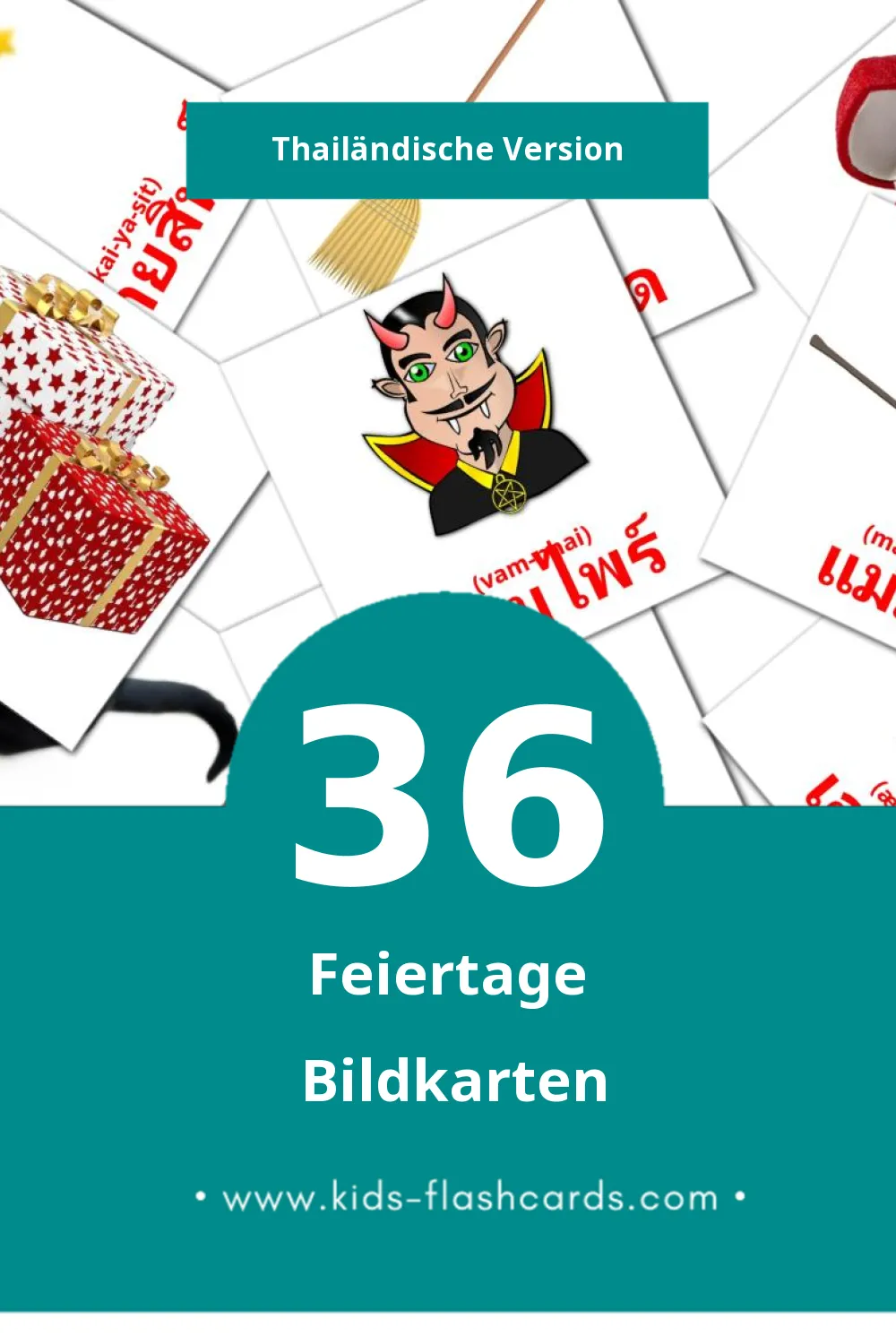 Visual วัน หยุด Flashcards für Kleinkinder (36 Karten in Thailändisch)