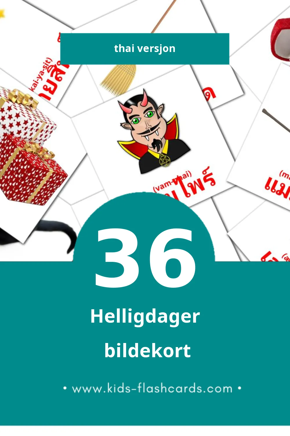 Visuelle วัน หยุด bildekort for småbarn (36 kort på Thai)