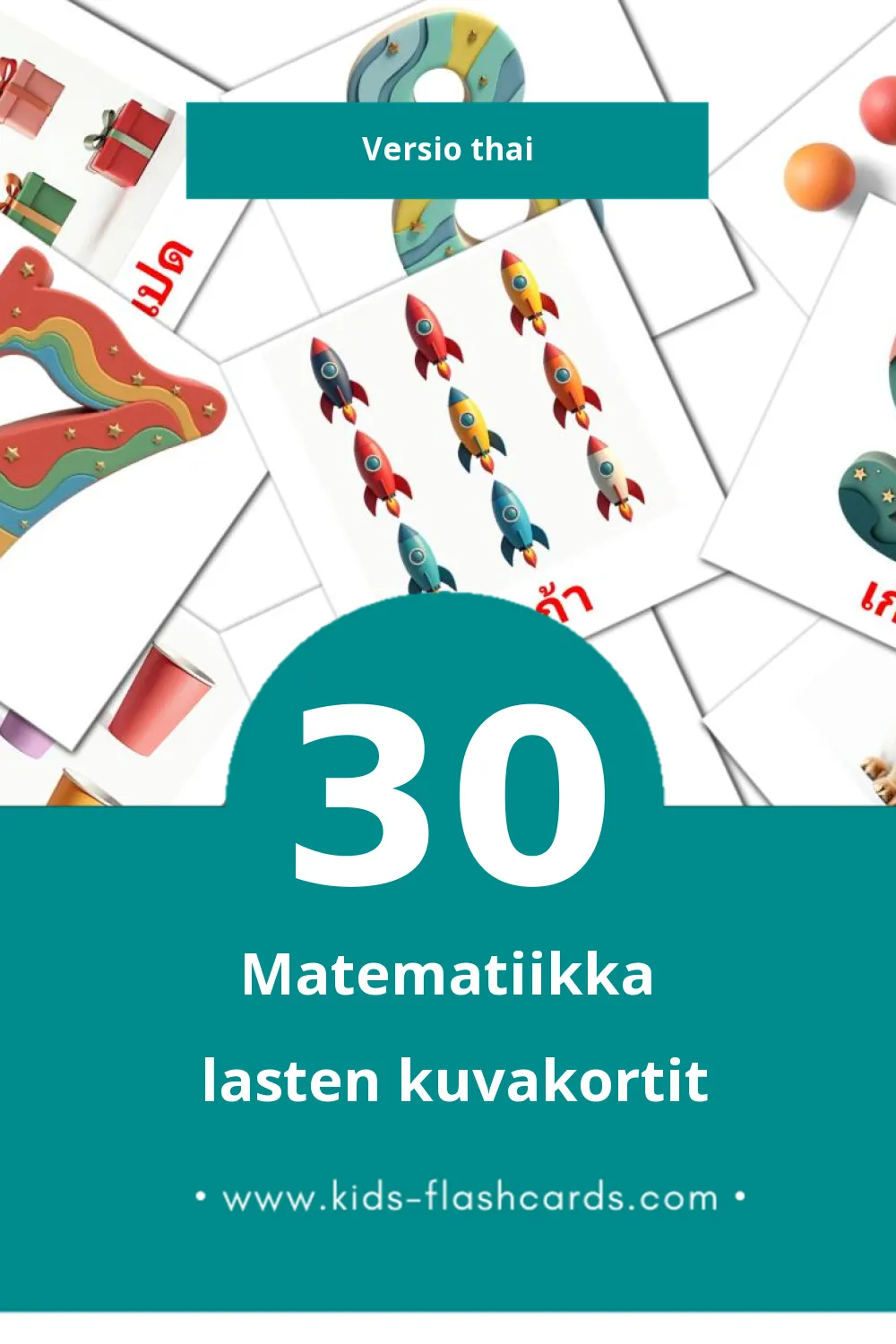 คณิตศาสตร์ lasten kuvakortit pikkulapsille (30 korttia Thaiksi)