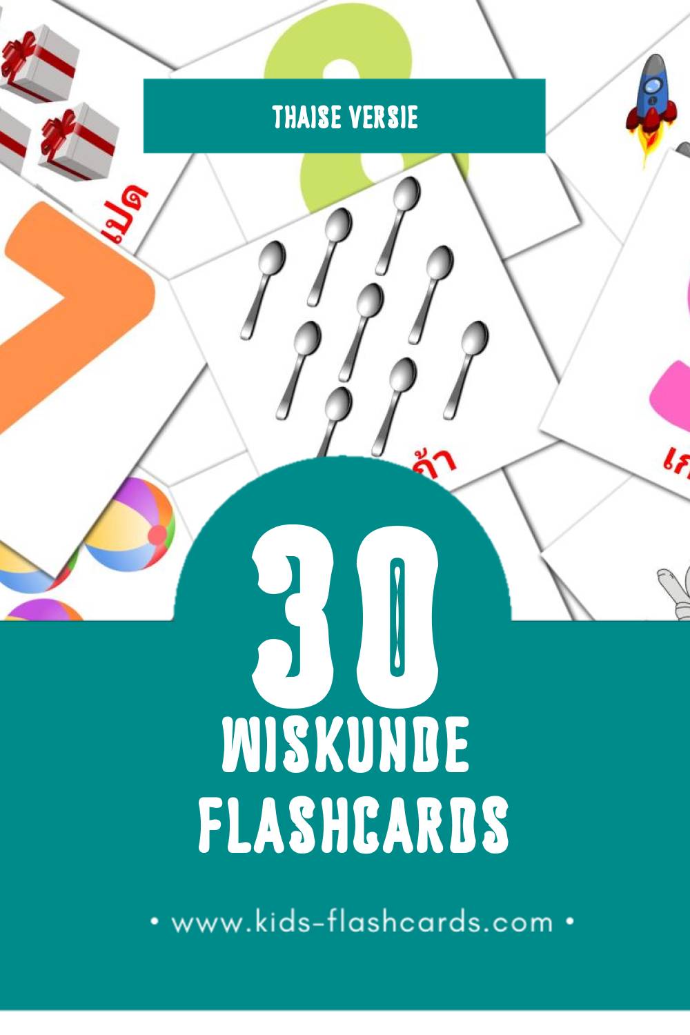 Visuele คณิตศาสตร์ Flashcards voor Kleuters (30 kaarten in het Thais)