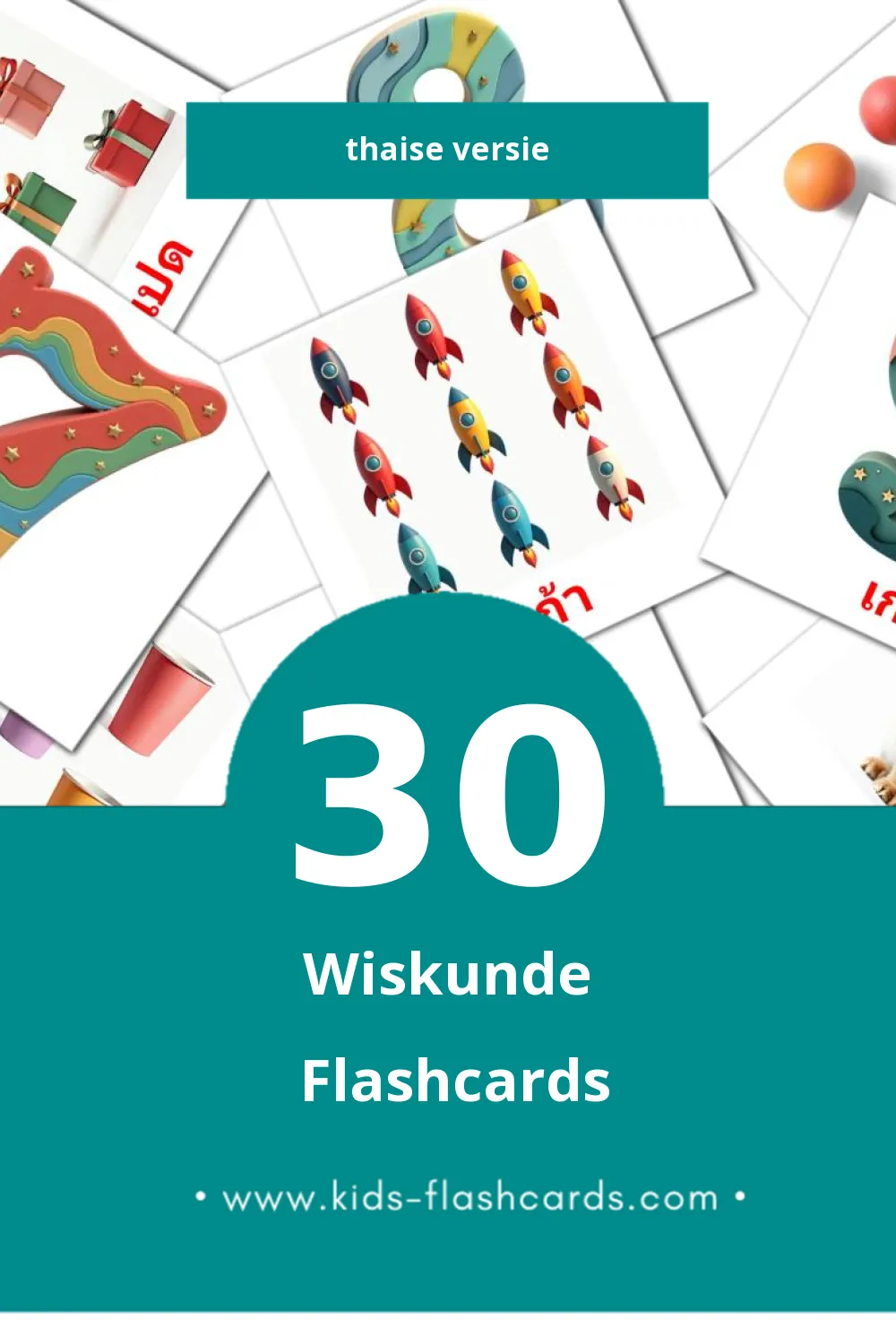 Visuele คณิตศาสตร์ Flashcards voor Kleuters (30 kaarten in het Thais)