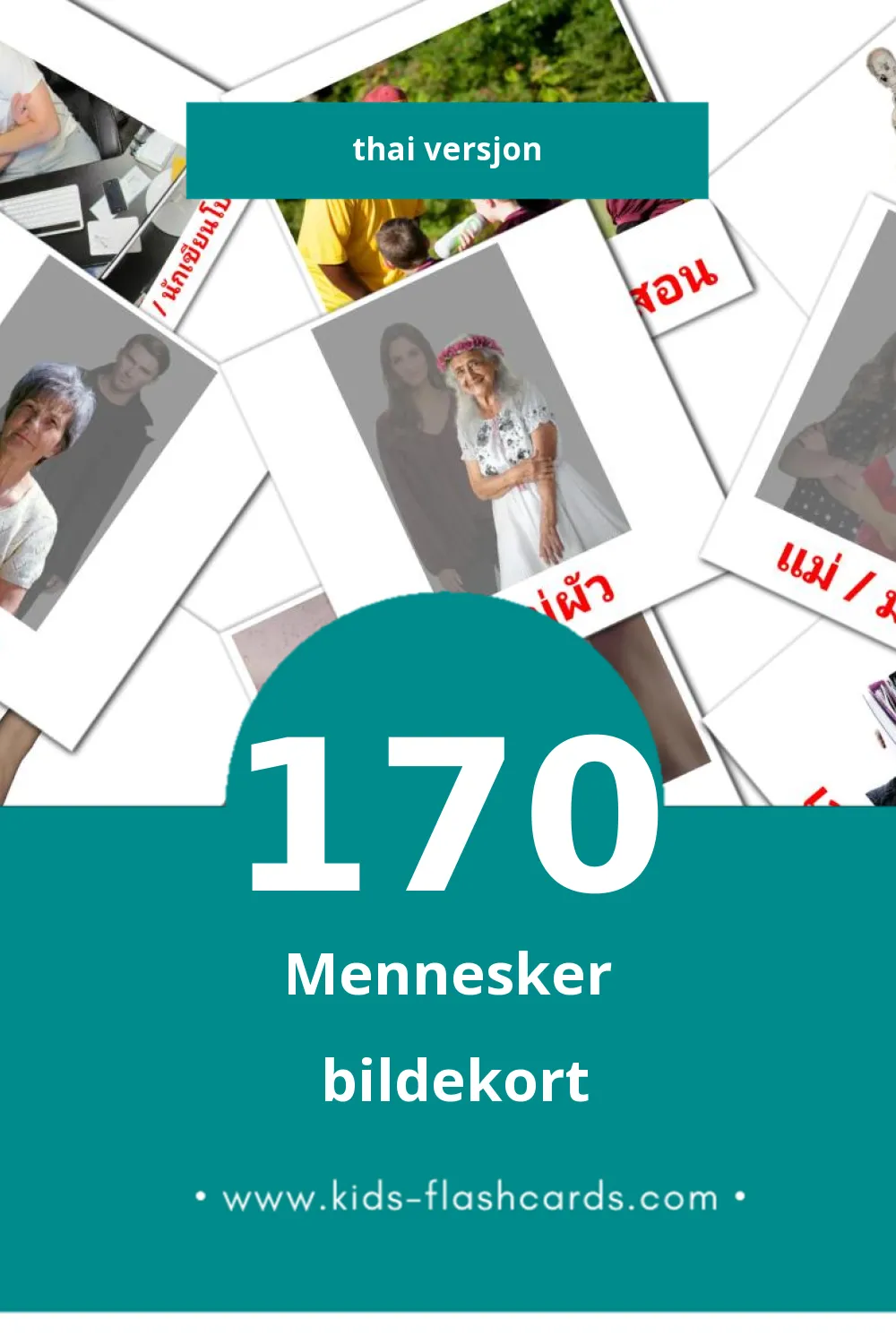 Visuelle ผู้คน bildekort for småbarn (170 kort på Thai)