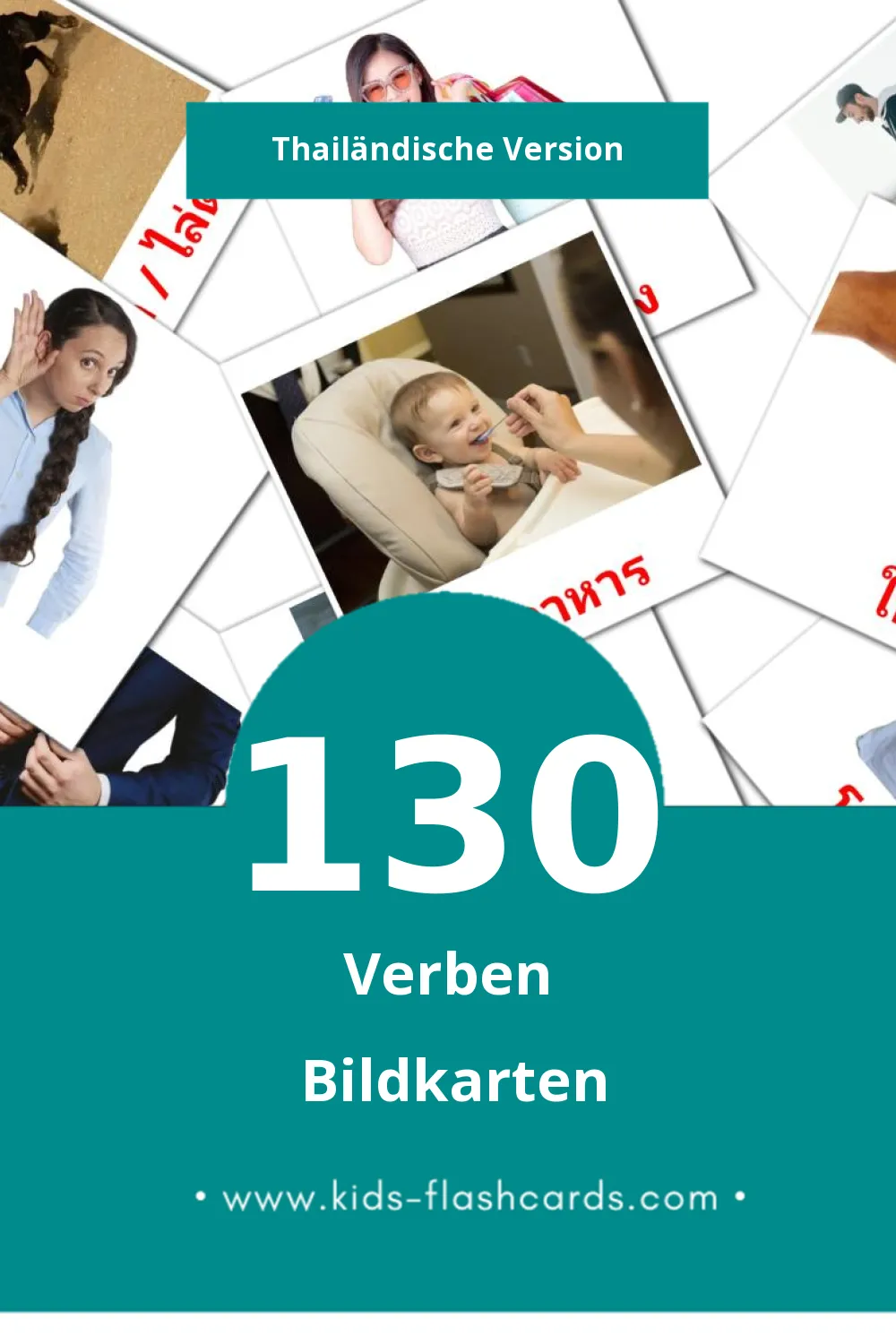 Visual คำกริยา Flashcards für Kleinkinder (130 Karten in Thailändisch)