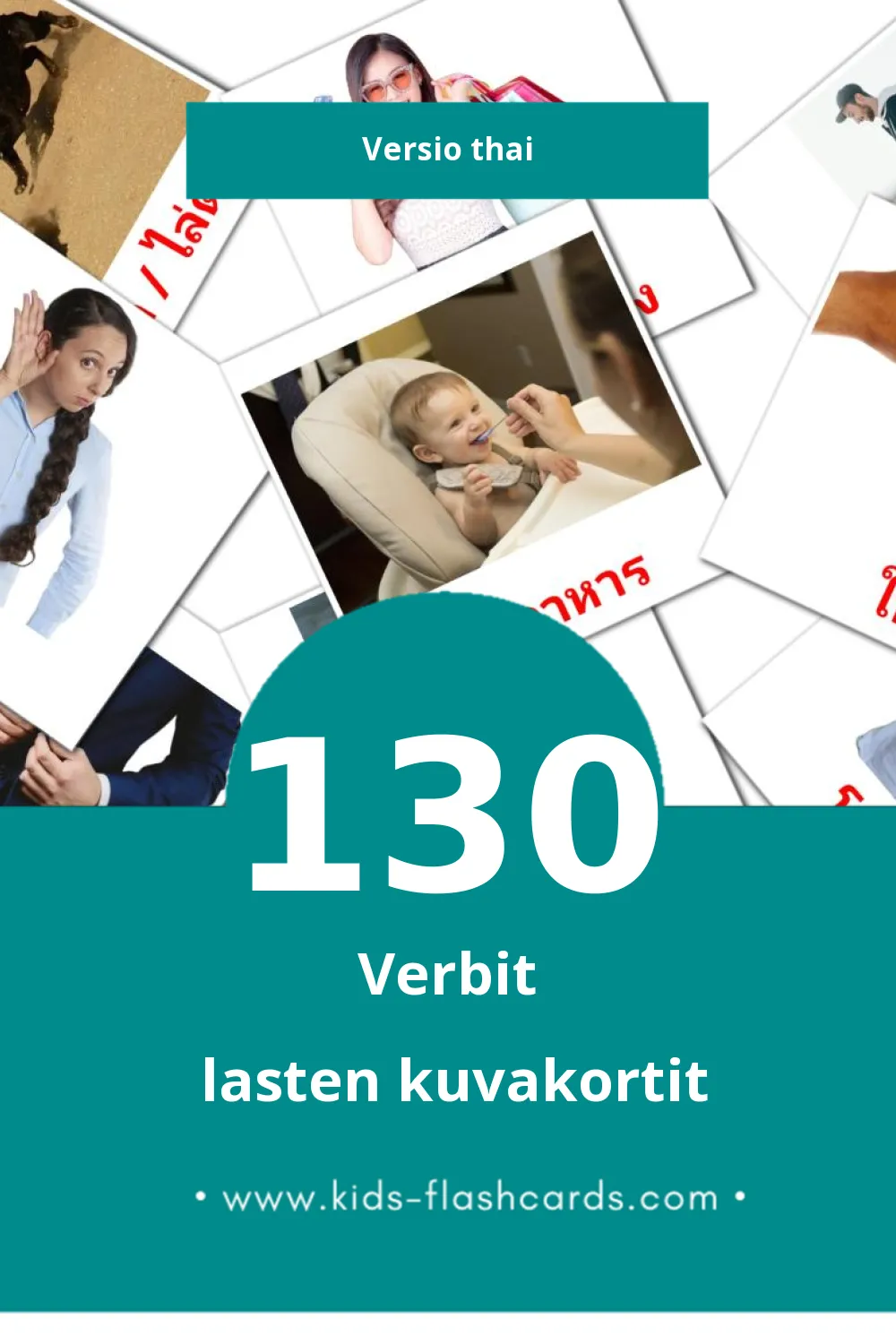 คำกริยา lasten kuvakortit pikkulapsille (130 korttia Thaiksi)