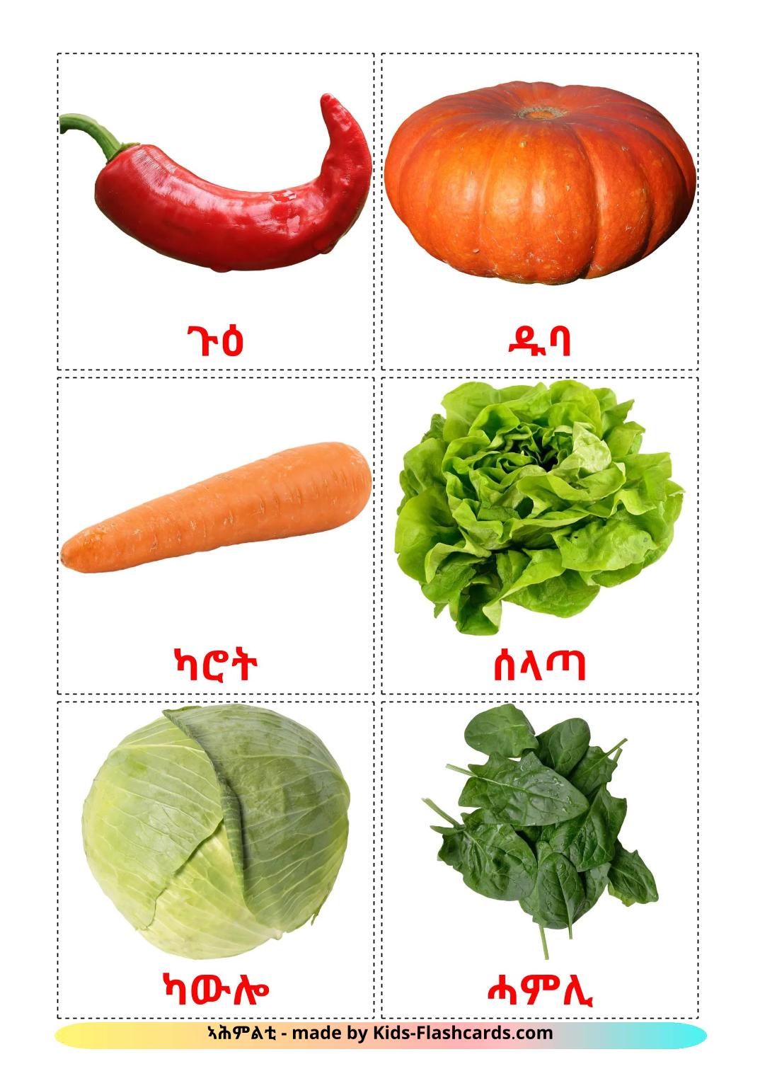Vegetables - 30 Free Printable tigrigna(Eritrea) Flashcards