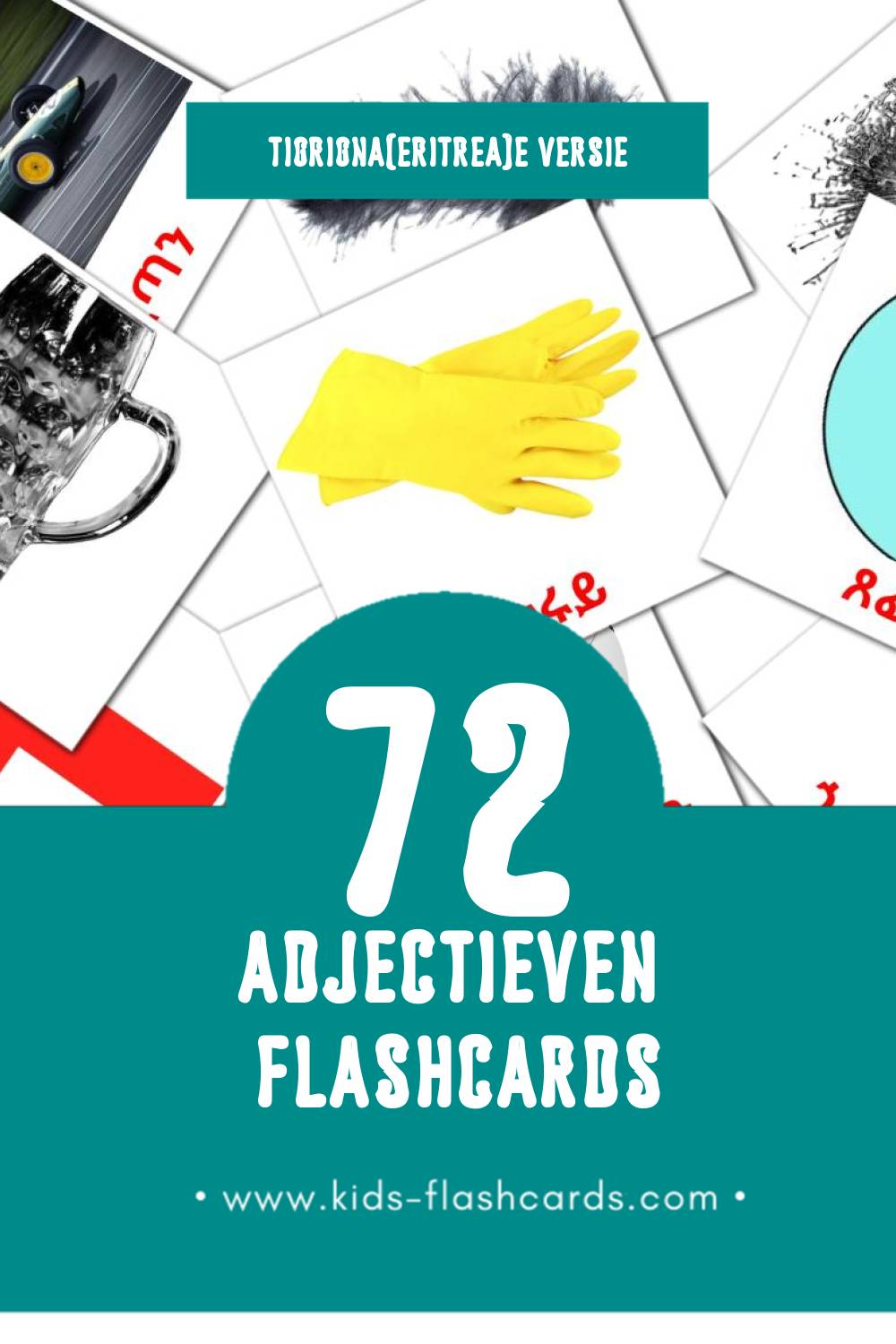 Visuele ቅጽል Flashcards voor Kleuters (72 kaarten in het Tigrigna(eritrea))