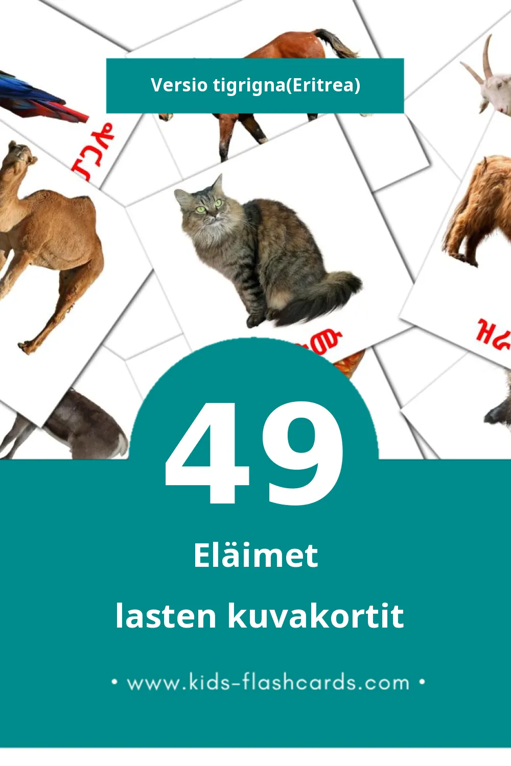 እንስሳታት lasten kuvakortit pikkulapsille (49 korttia Tigrignaksi(Eritrea))