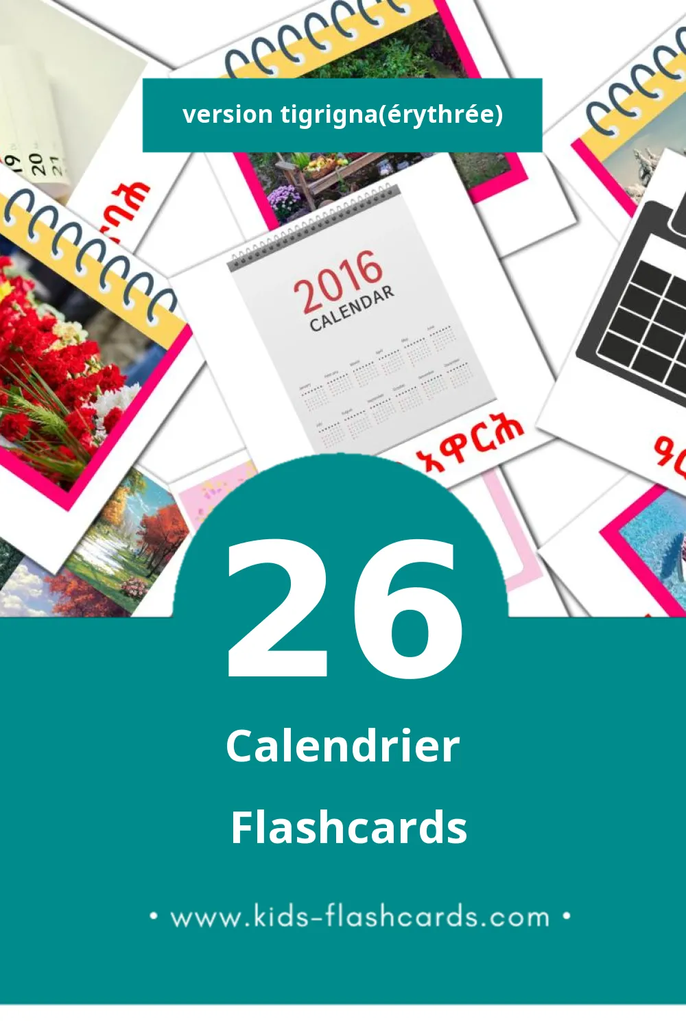 Flashcards Visual ካላንደር pour les tout-petits (26 cartes en Tigrigna(érythrée))