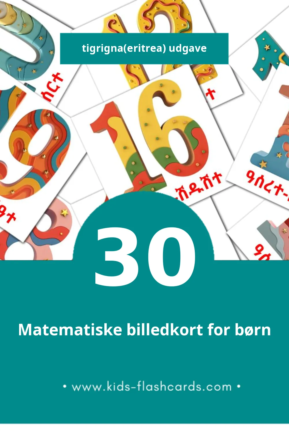Visuelle billedkort for børn om ቁጽሪ til småbørn (30 kort på Tigrigna(eritrea))