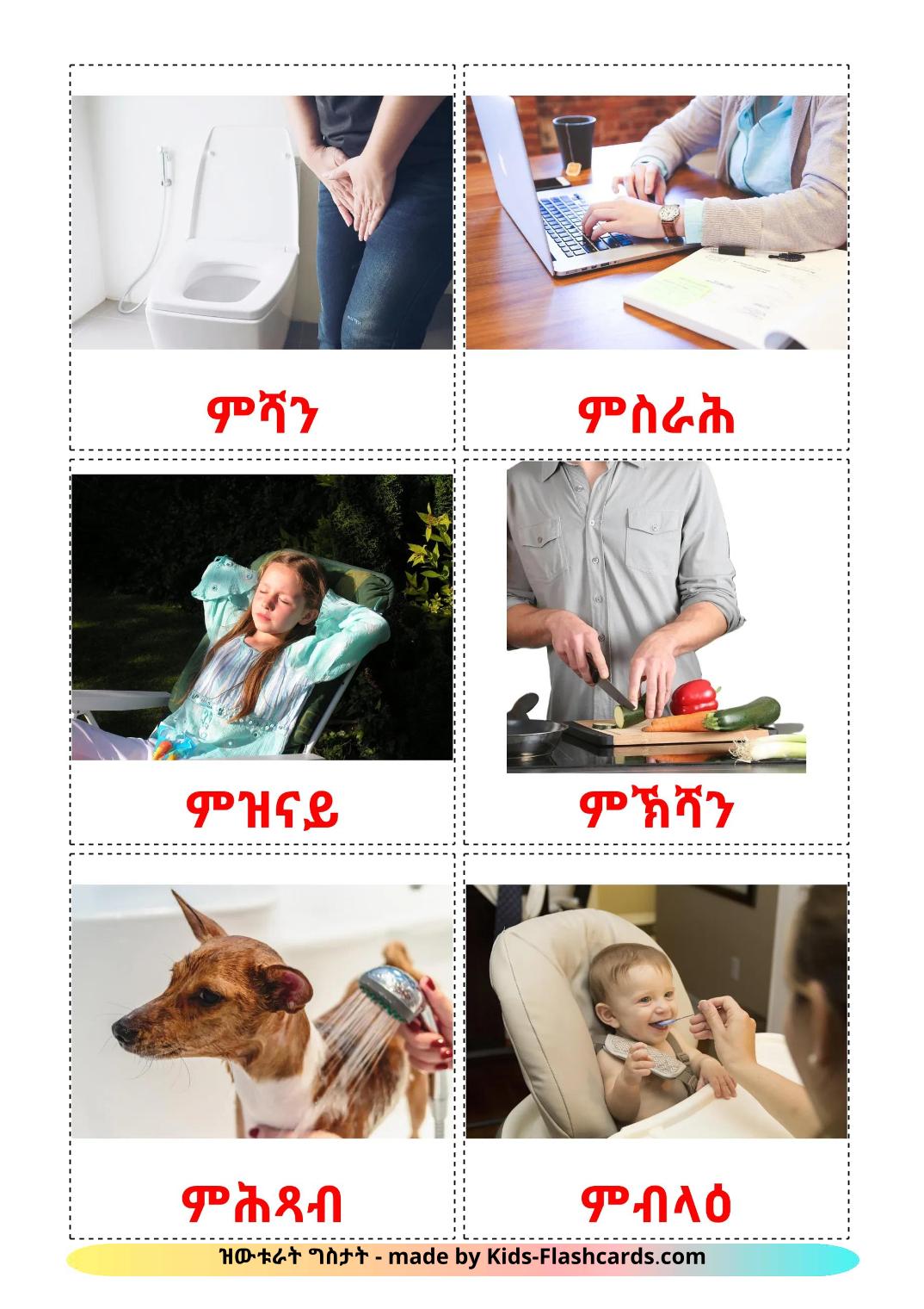 Routine verbs - 34 Free Printable tigrigna Flashcards