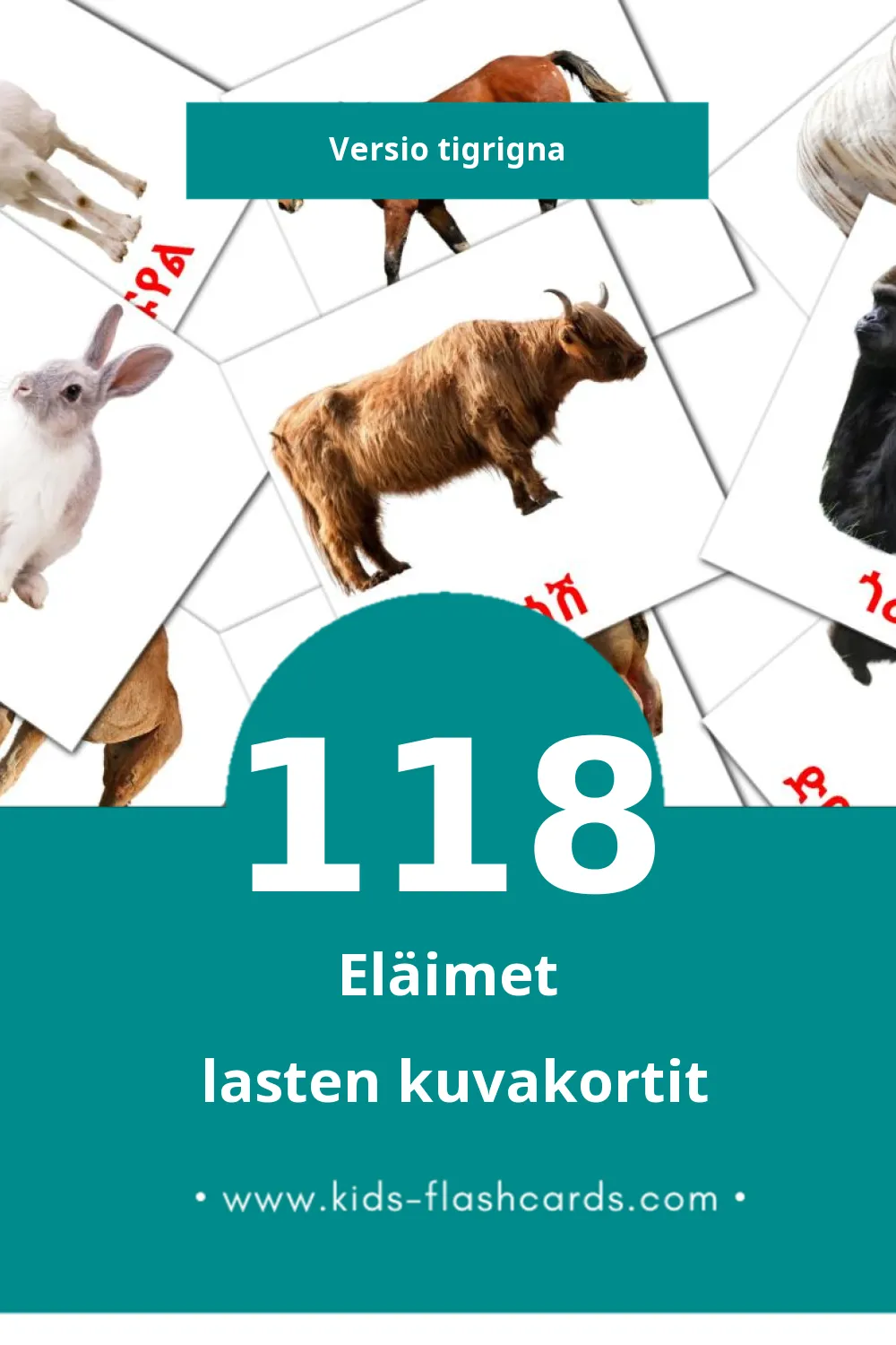 እንስሳት lasten kuvakortit pikkulapsille (118 korttia Tigrignaksi)
