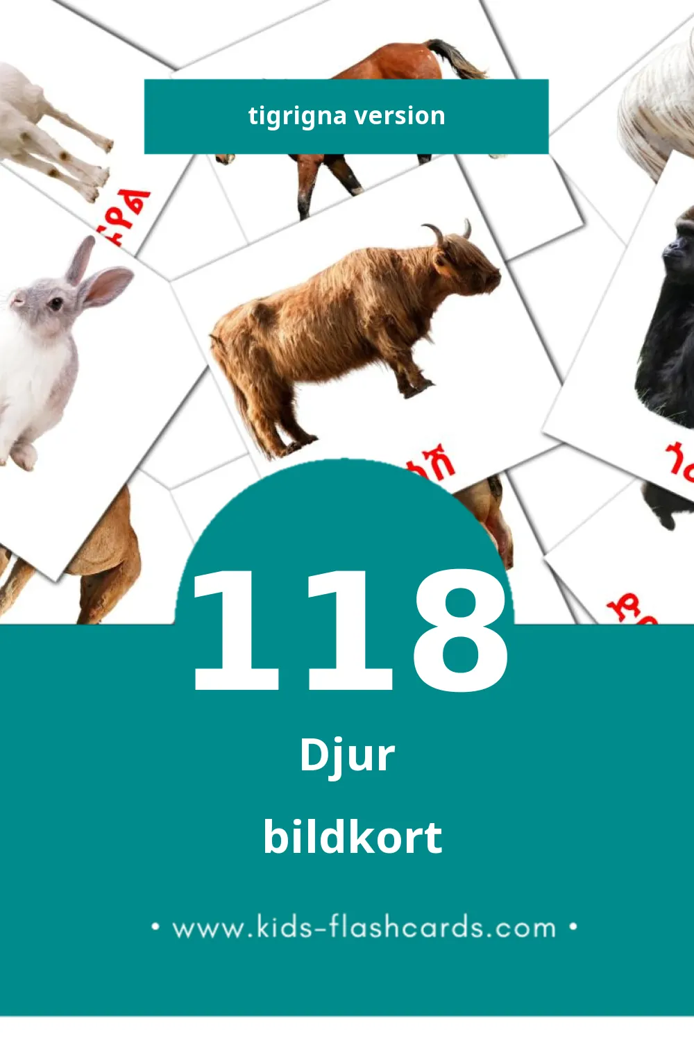 Visuella እንስሳት för småbarn (118 bildkort för barn på Tigrigna)