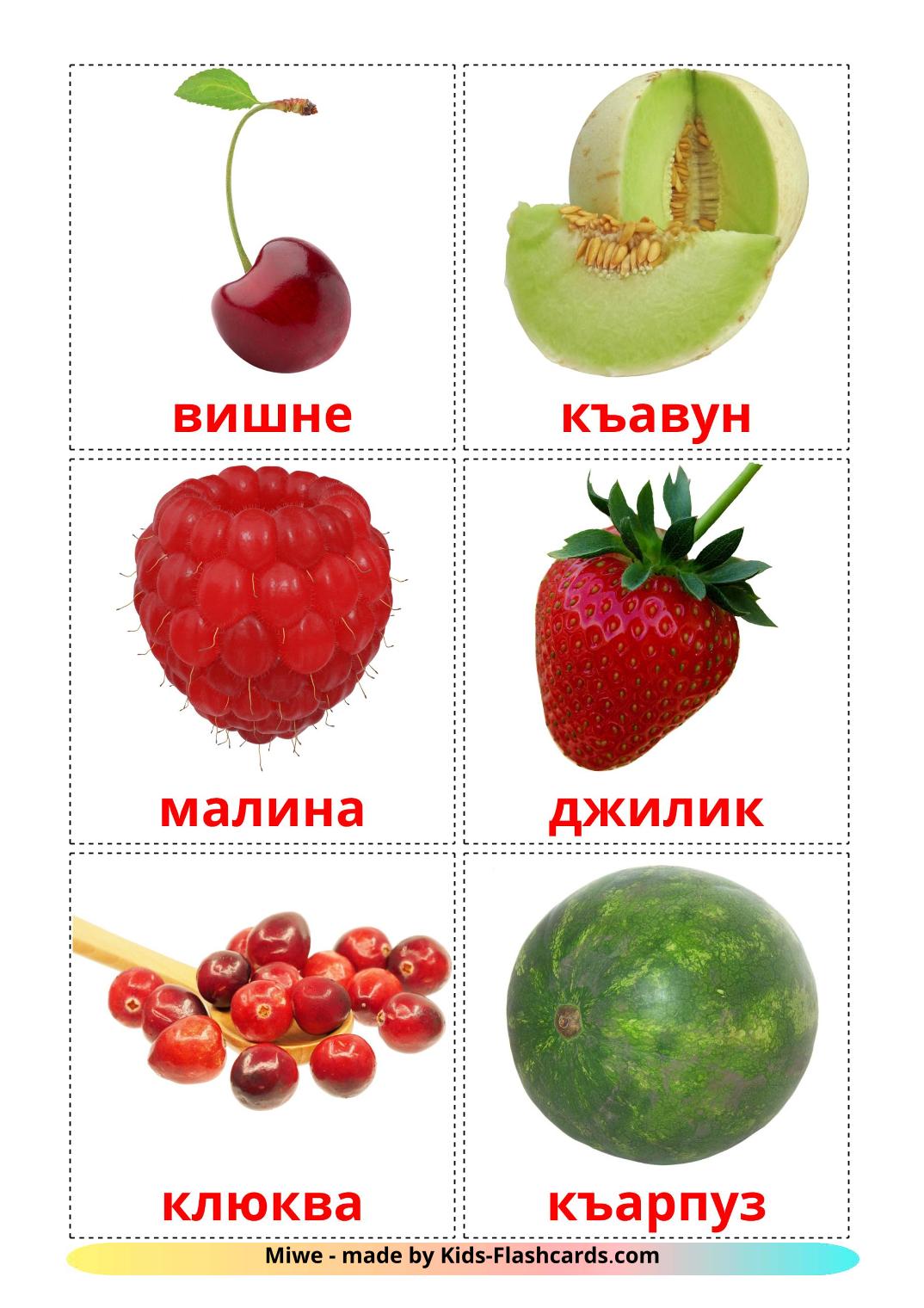 Frutti di bosco - 11 flashcards turkmen stampabili gratuitamente