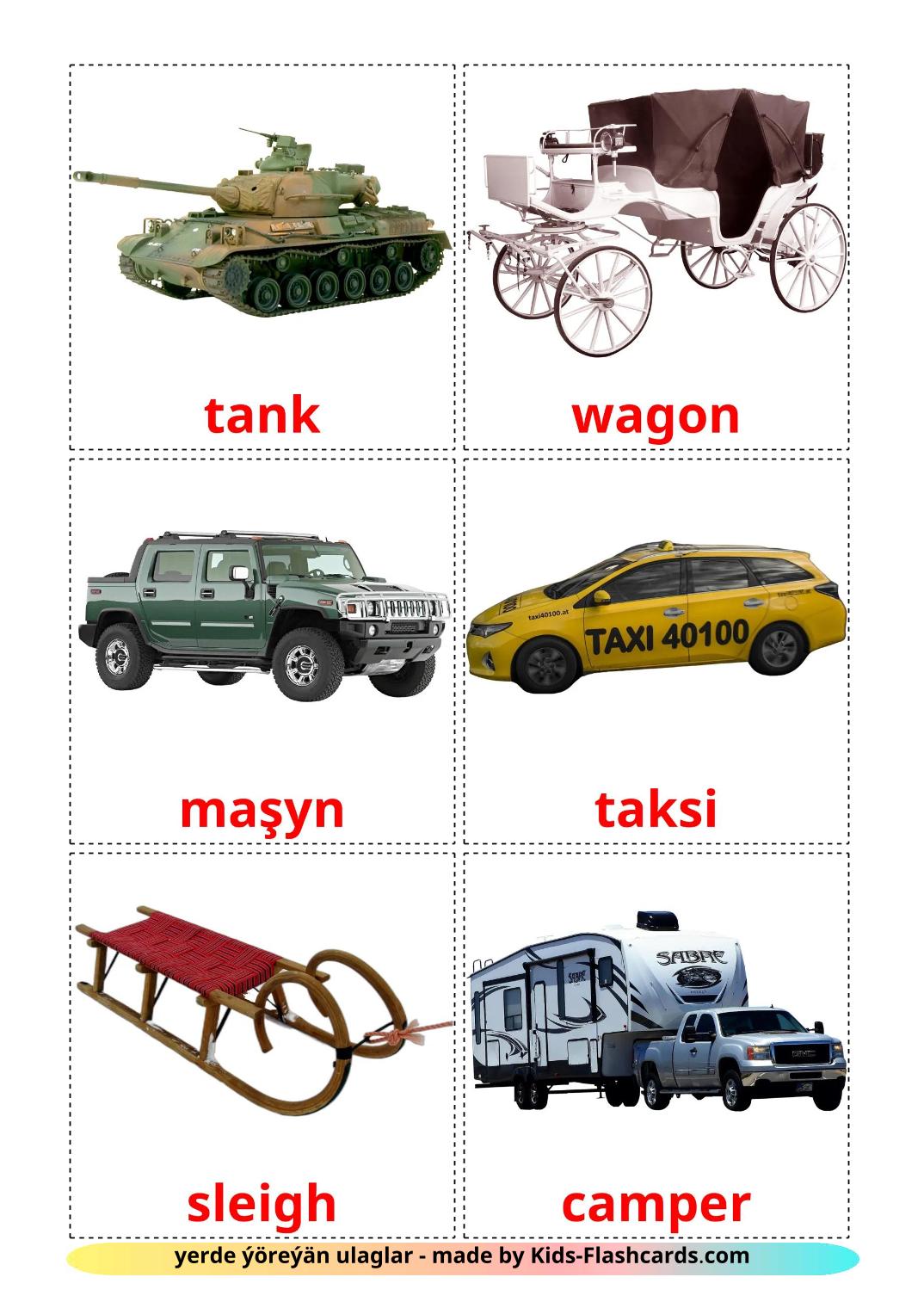 Land transport - 28 Free Printable turkmen Flashcards