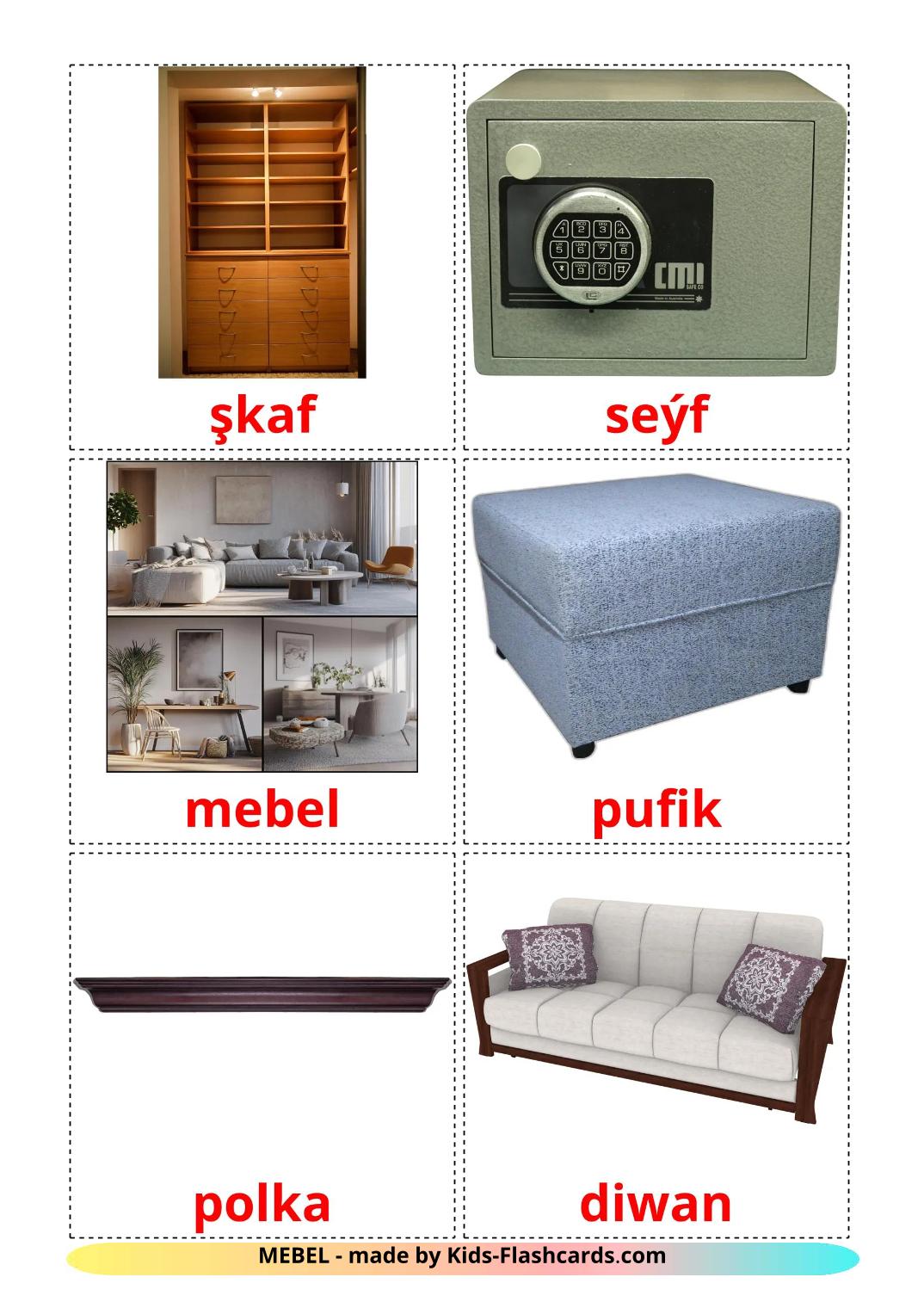 Furniture - 26 Free Printable turkmen Flashcards