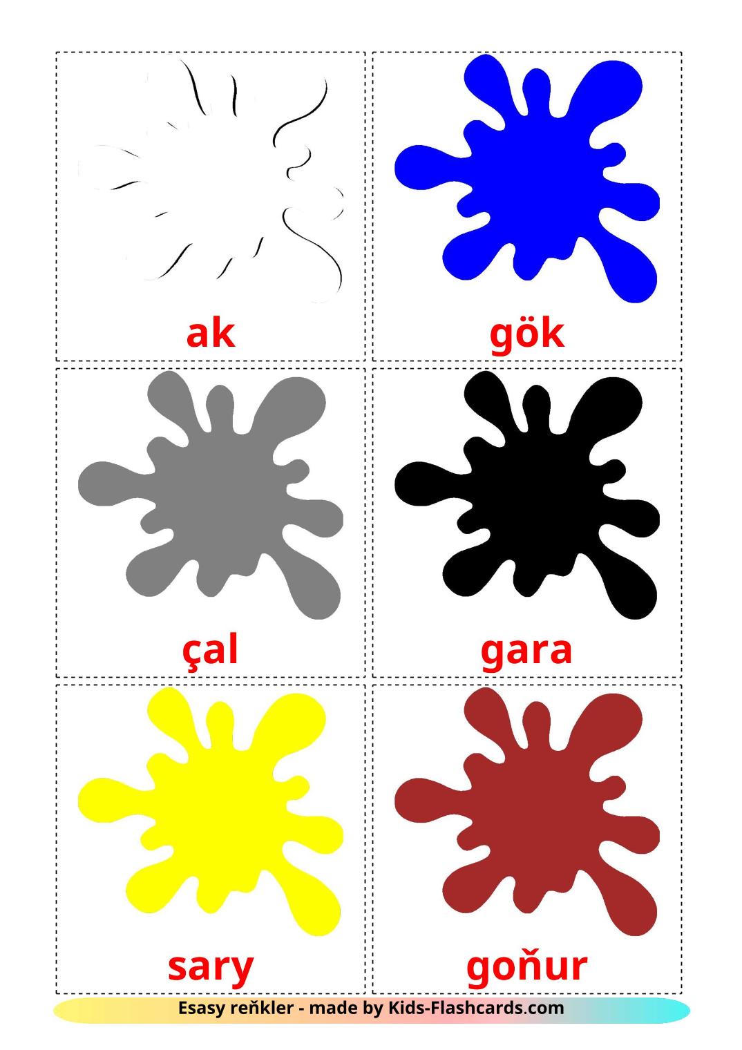 Base colors - 12 Free Printable turkmen Flashcards 