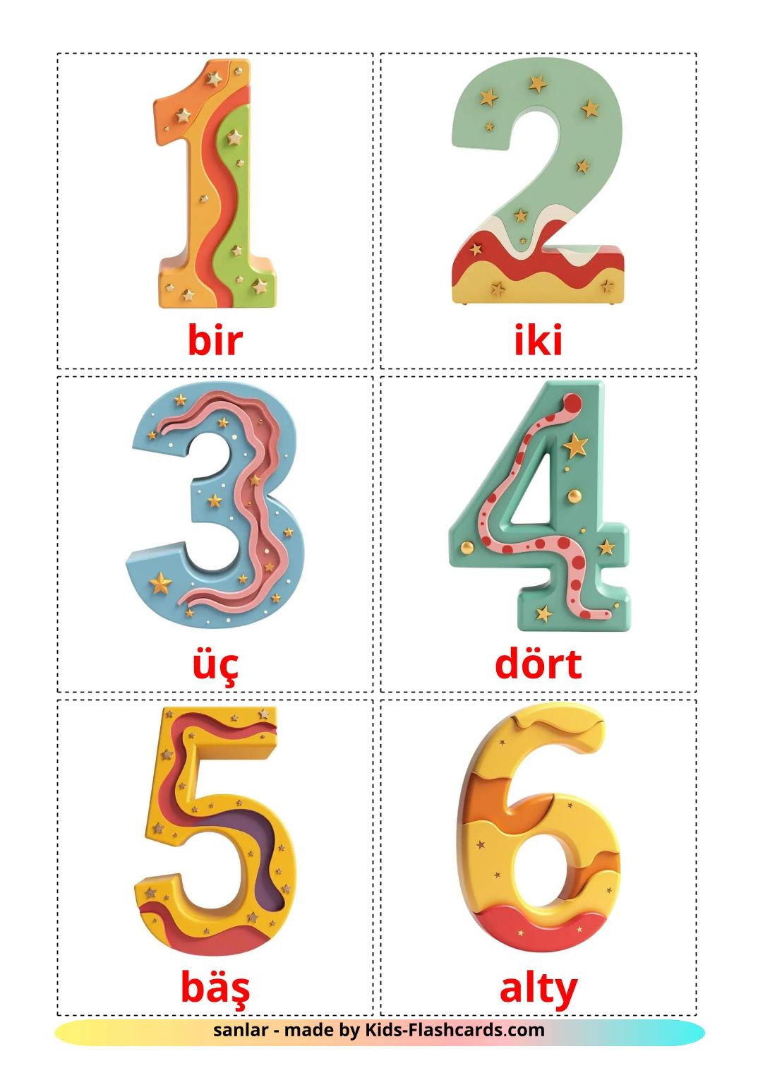 Tall (1-20) - 20 gratis utskrivbare bildekort på turkmen