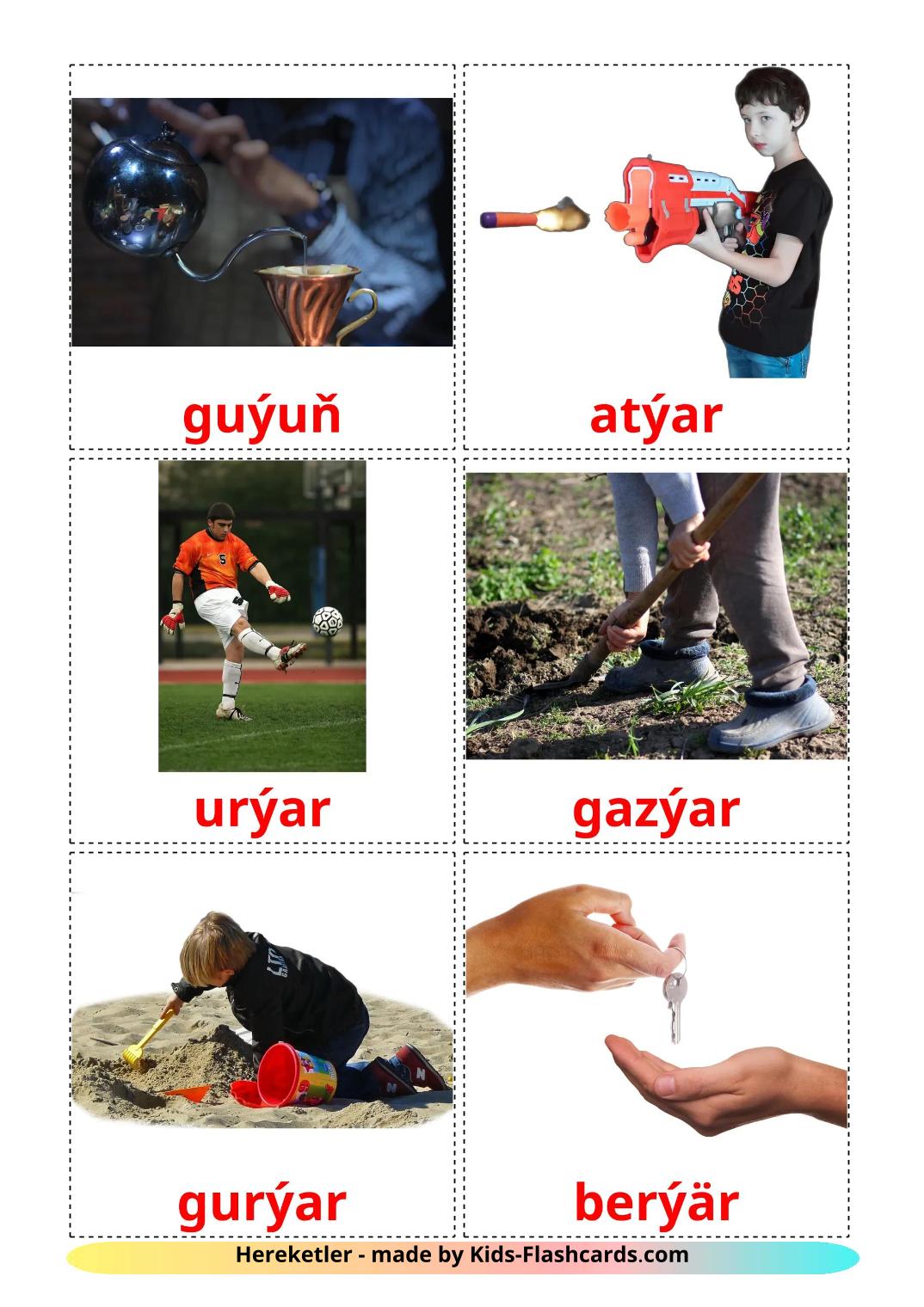 Action verbs - 52 Free Printable turkmen Flashcards