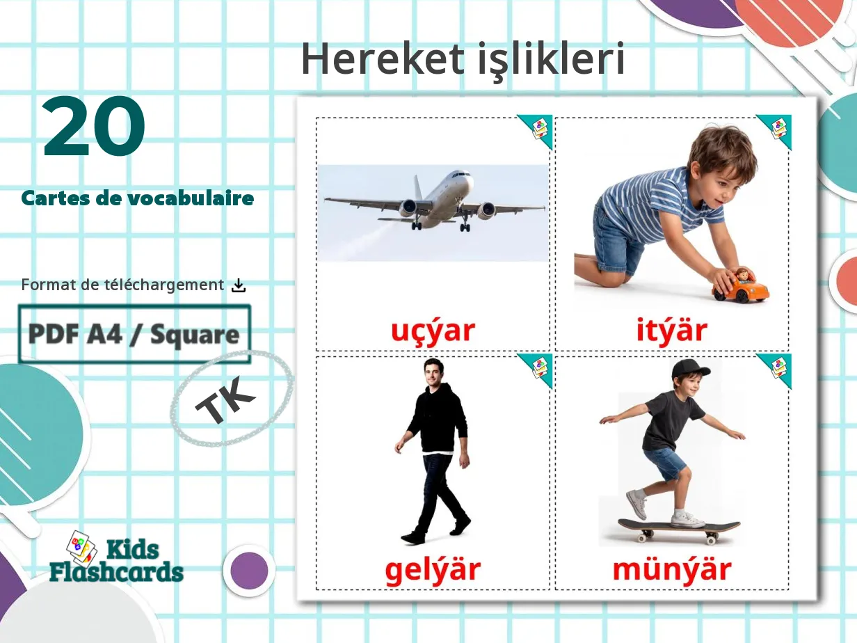 20 Cartes de Vocabulaire pour Enfants GRATUITES Les Verbes de Mouvement ...