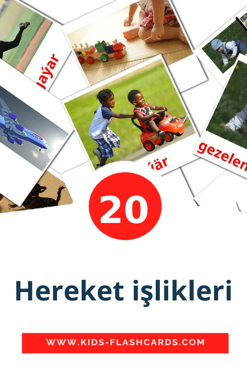 20 bildekort med Hereket işlikleri for barnehagen på polimento