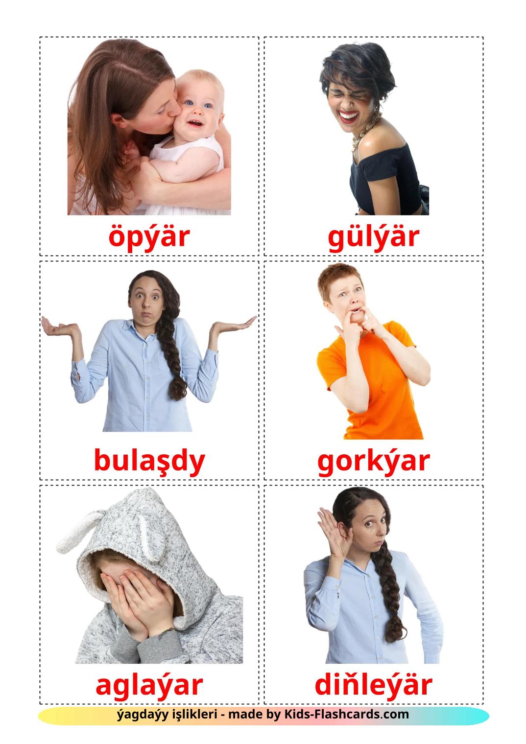 State verbs - 24 Free Printable turkmen Flashcards
