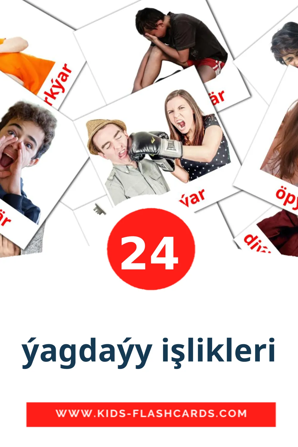 24 ýagdaýy işlikleri Picture Cards for Kindergarden in turkmen