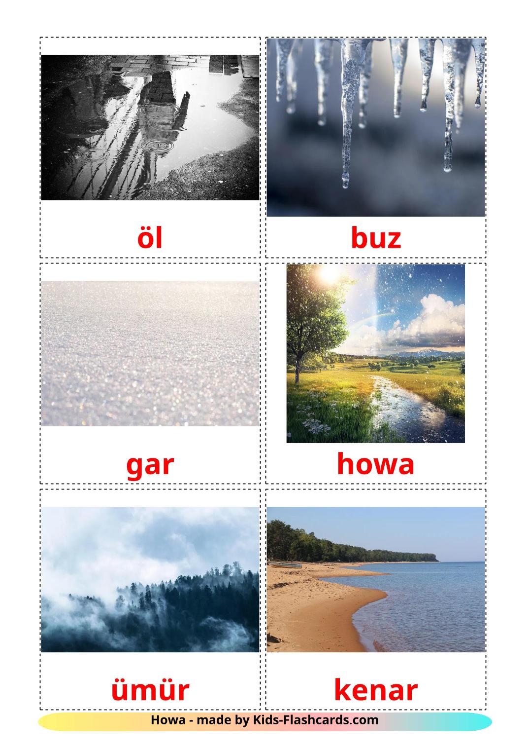 Vejret - turkmenske gratis turkmenske billedkort for børn til udskrivning