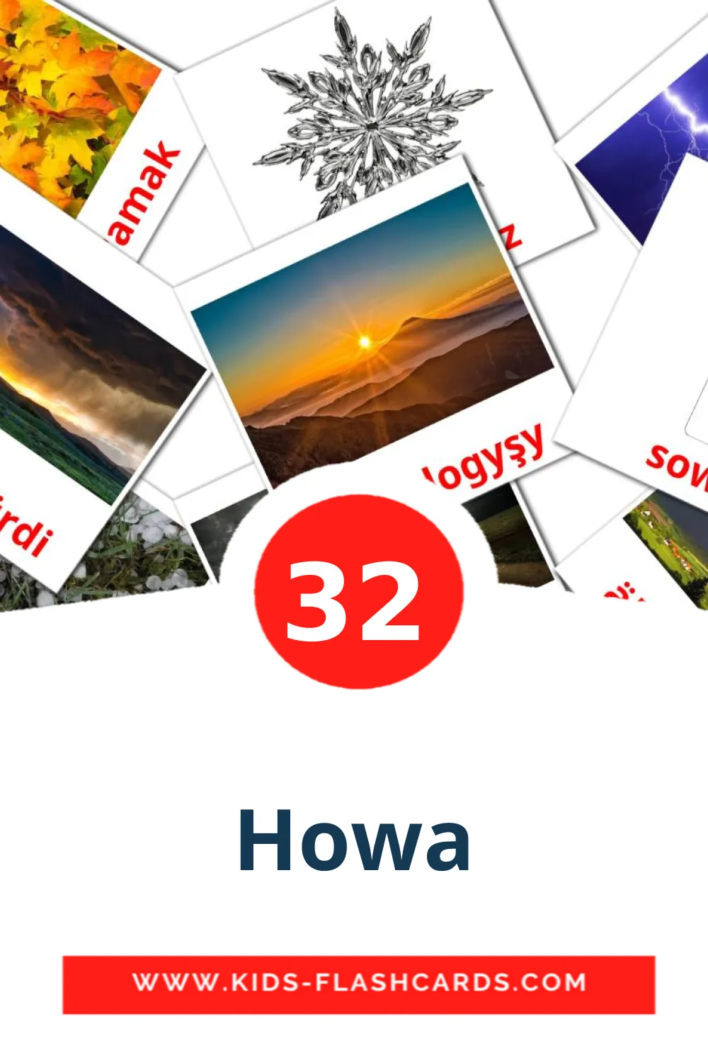 32 billedkort for børn med Howa til børnehaveklassen på turkmenske