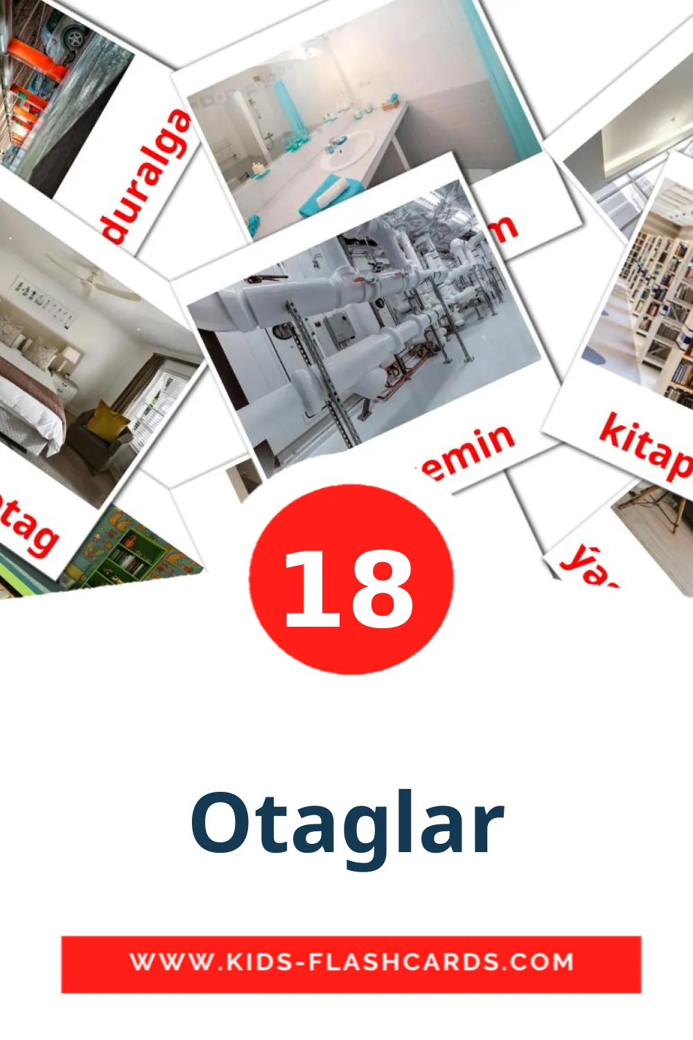 18 Otaglar lasten kuvakortti päiväkodille turkmeniksi