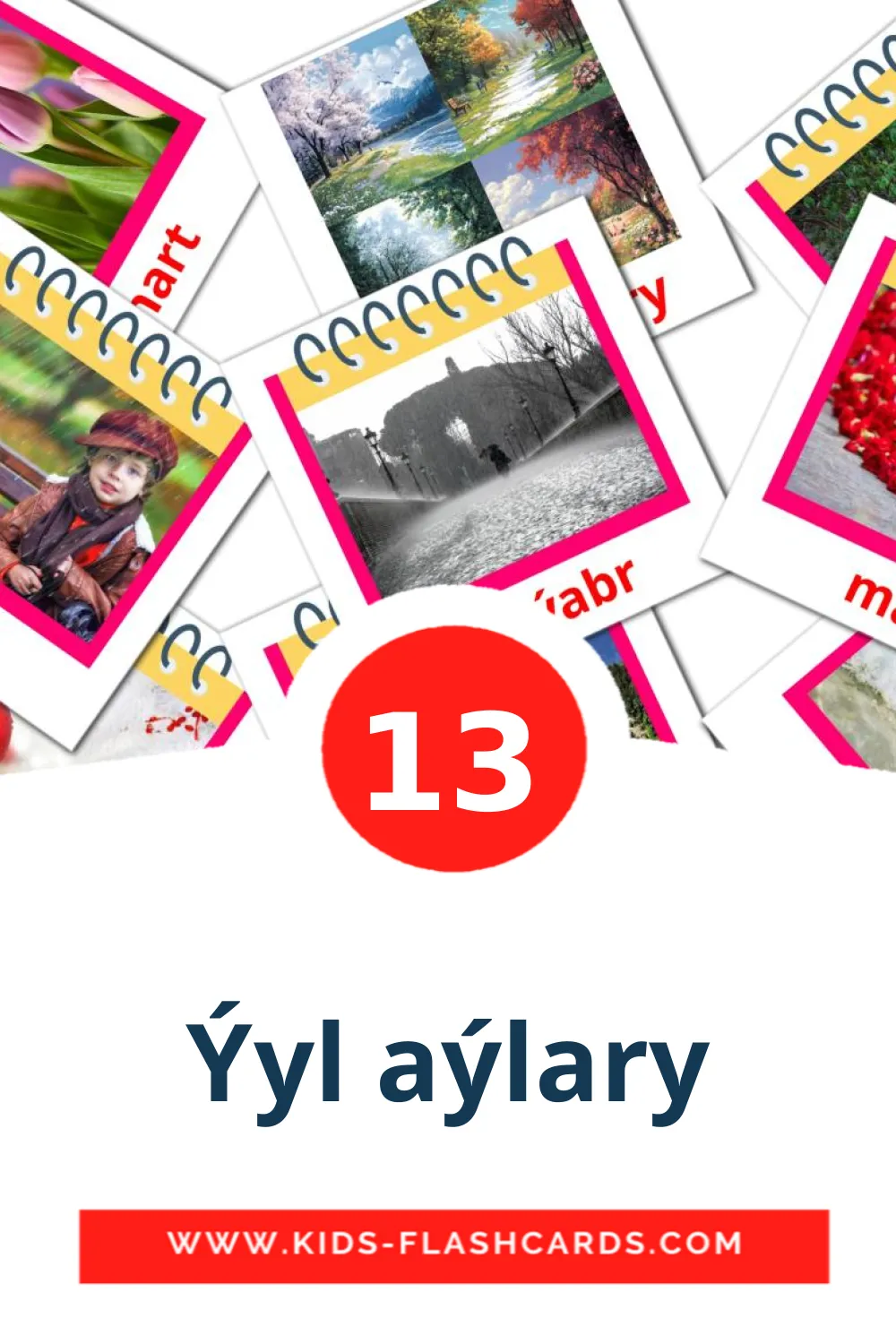 13 Ýyl aýlary Picture Cards for Kindergarden in turkmen