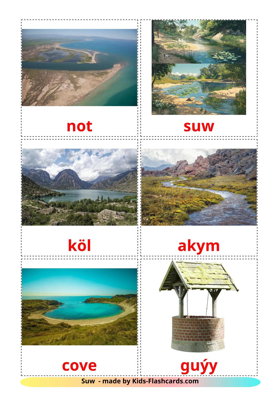 Éléments d'eau - 30 Flashcards turkmène imprimables gratuitement