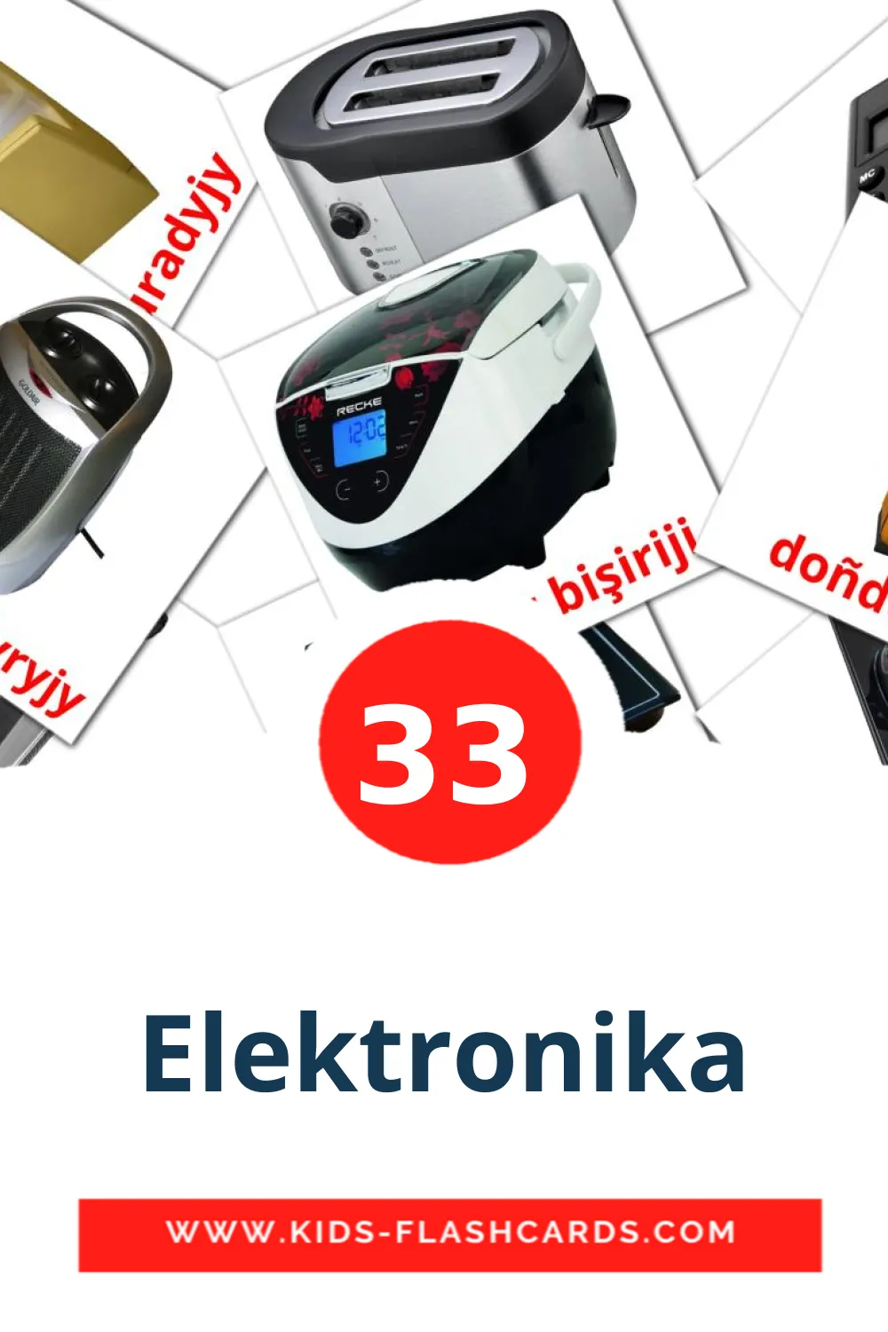 33 cartes illustrées de Elektronika pour la maternelle en turkmène