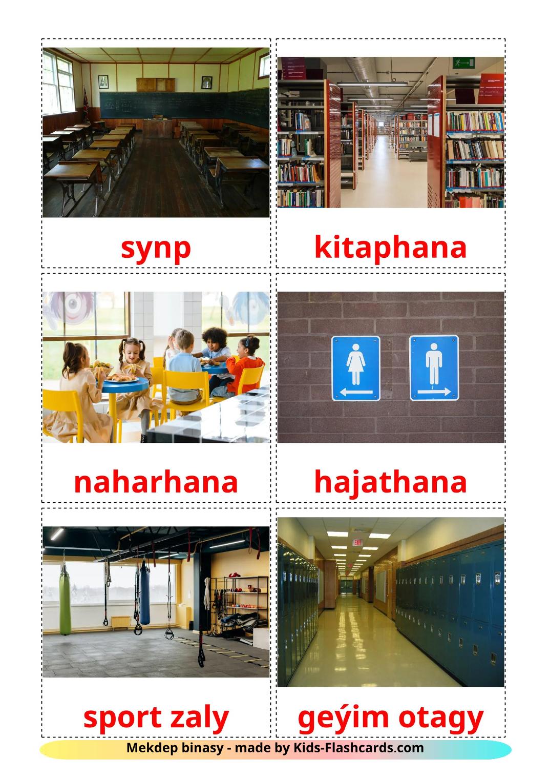 Skolebygning - turkmenske gratis turkmenske billedkort for børn til udskrivning