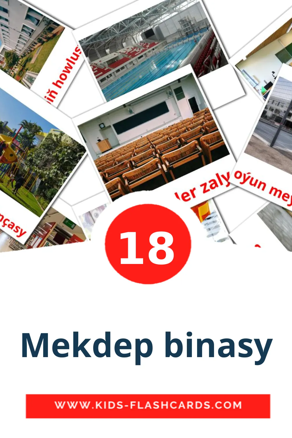 18 billedkort for børn med Mekdep binasy til børnehaveklassen på turkmenske