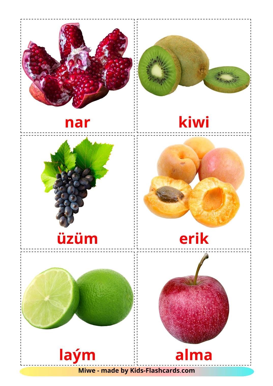 Fruits - 20 Free Printable turkmen Flashcards 
