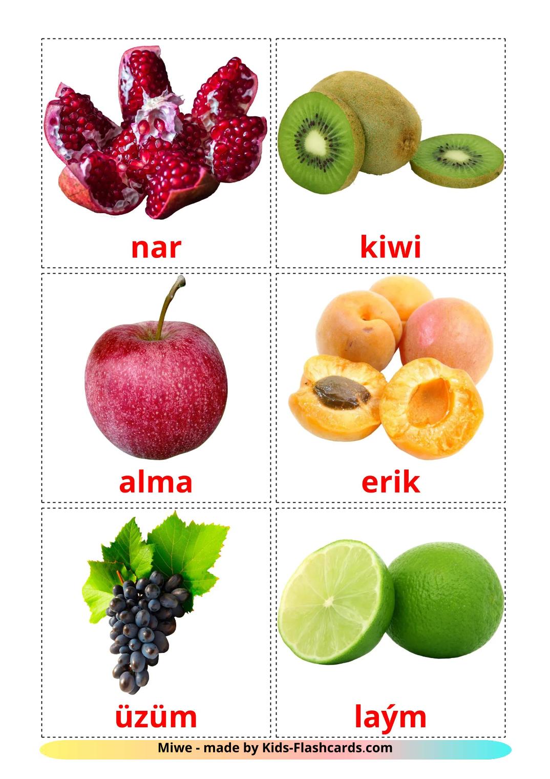 Obst - 21 kostenlose, druckbare Turkmenisch Flashcards 