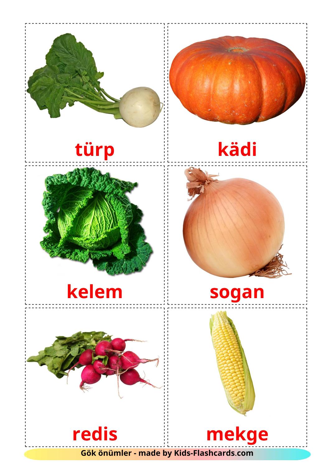 Vegetables - 29 Free Printable turkmen Flashcards 