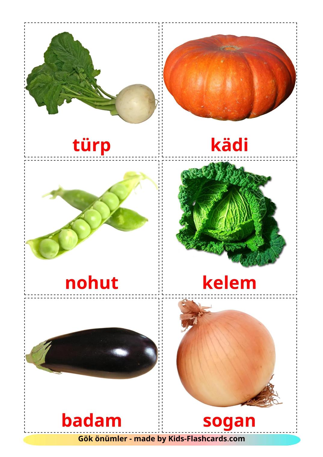 Vegetables - 30 Free Printable turkmen Flashcards 